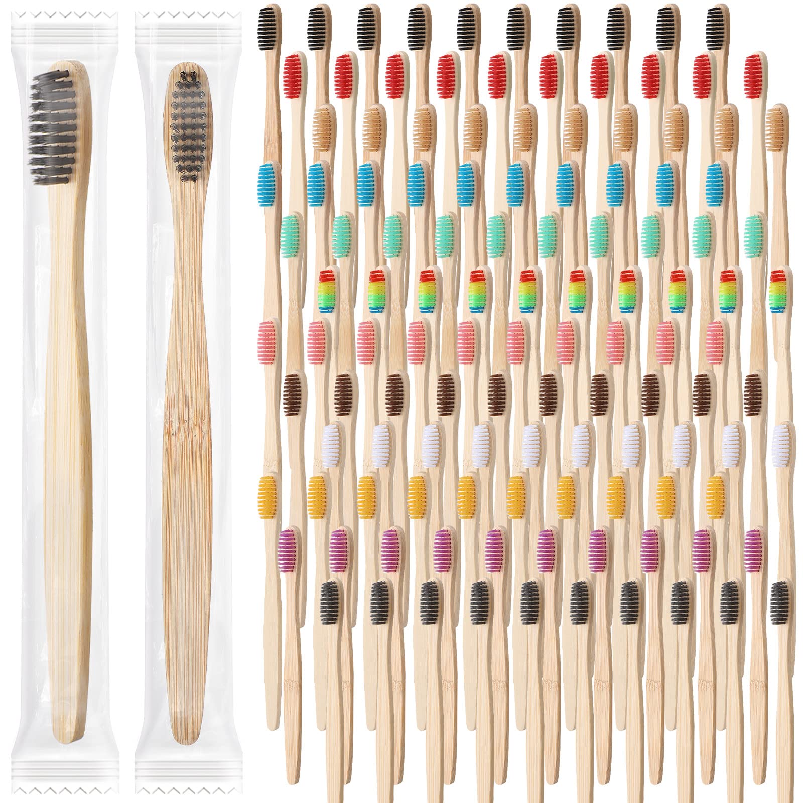 Sieral 120 Pcs Bamboo Toothbrushes Bulk Soft Bristle Toothbrush for Adults Natural Wooden Toothbrushes Vegan Organic Bamboo Travel