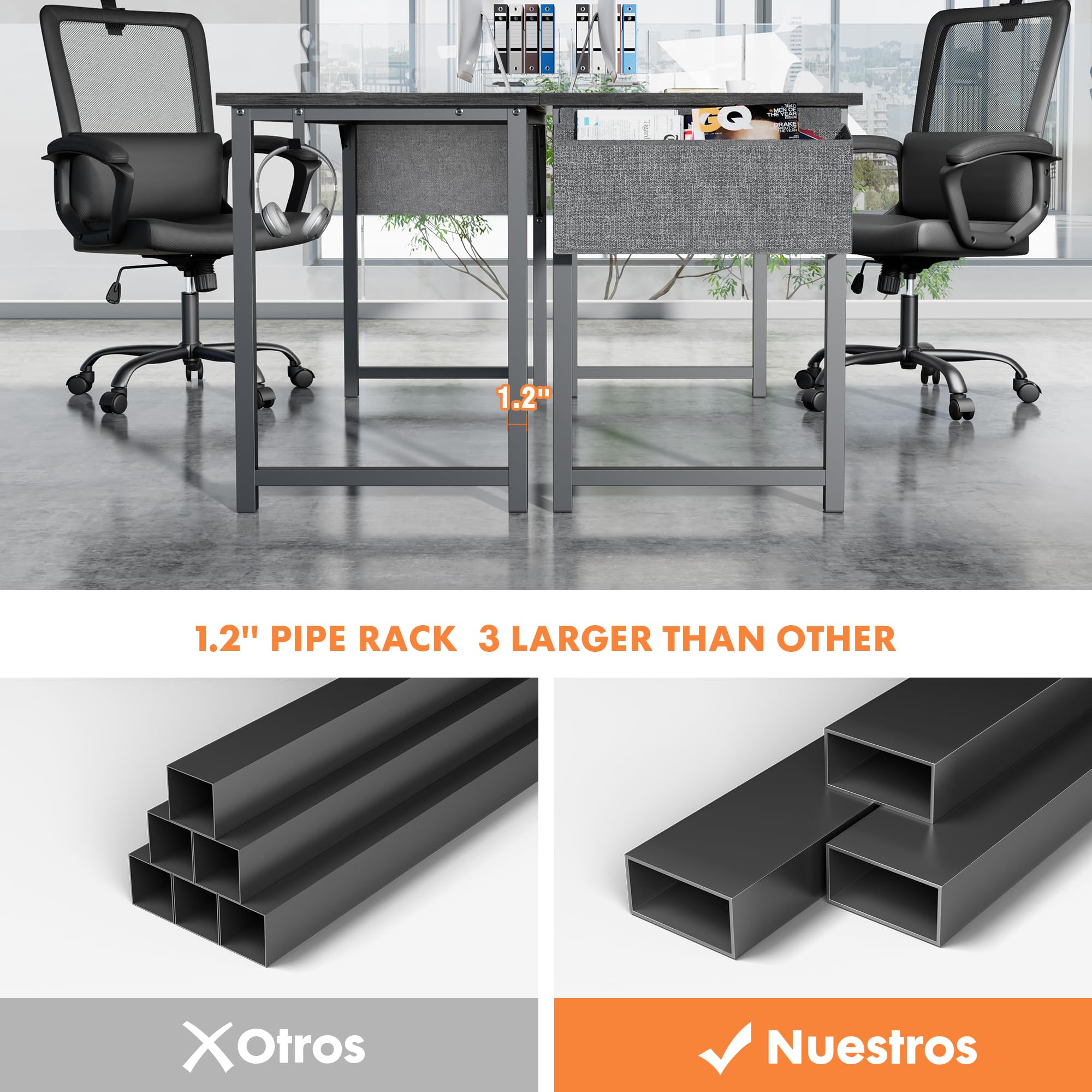 NEWBULIG Home Office Schreibtisch mit Ablage & Kopfhörerhaken Einfacher Moderna postazione di Lavoro, Nero, 33 inch