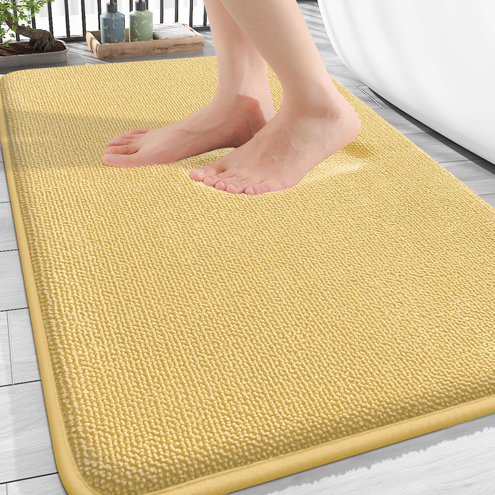 OLANLY Thick Memory Foam Bathroom Rugs 30x20, Absorbent Bath Mat, Yellow