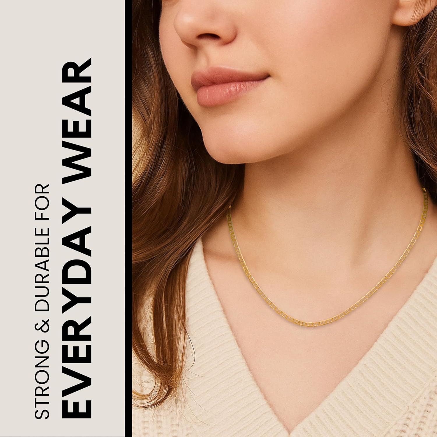 KISPER Gold Chain for Men and Women - 18K Gold Plated 925 Sterling Silver Italian Figaro Mariner Curb Chain Necklace - Made in Italy - Image 4