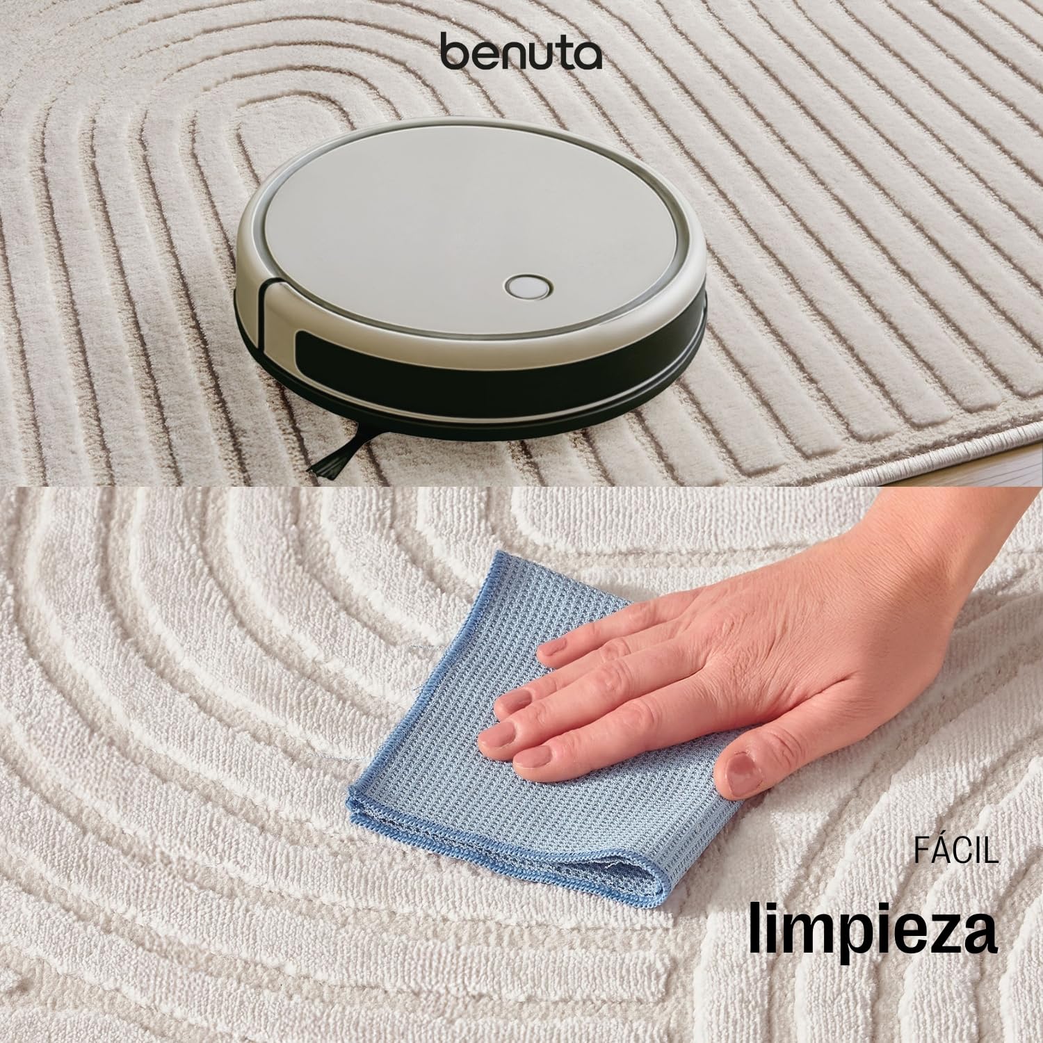 benuta Basic Alfombra Salon Claire - Crema 160x230 cm - Minimalista para Dormitorio, Sala de Estar en Estilo Retro geométrico - Fácil de Limpiar - Apta para Suelos radiantes