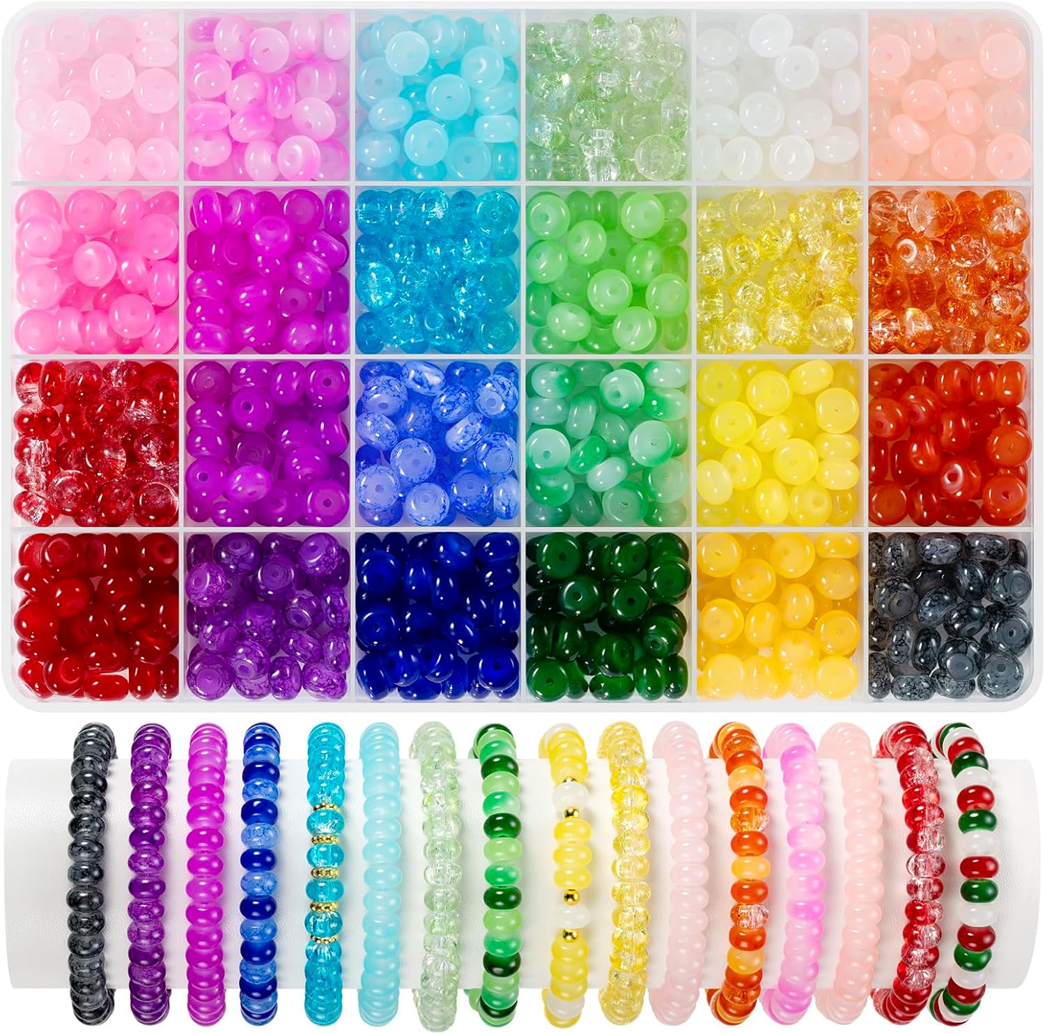 720pcs Abacus Glass Beads for Bracelet, Crystal Beads for Jewelry Making, 24 Colors Gemstone Rondelle Beads Spacer Bead for Bracelet Necklace DIY Crafts Jewelry Making, 5x8mm