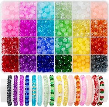 Funtopia Rondelle Glass Beads for Jewelry Making, 720pcs Abacus Glass Beads for Bracelet, 24 Colors Gemstone Spacer Crystal Beads for Necklace DIY Crafts, 5x8mm