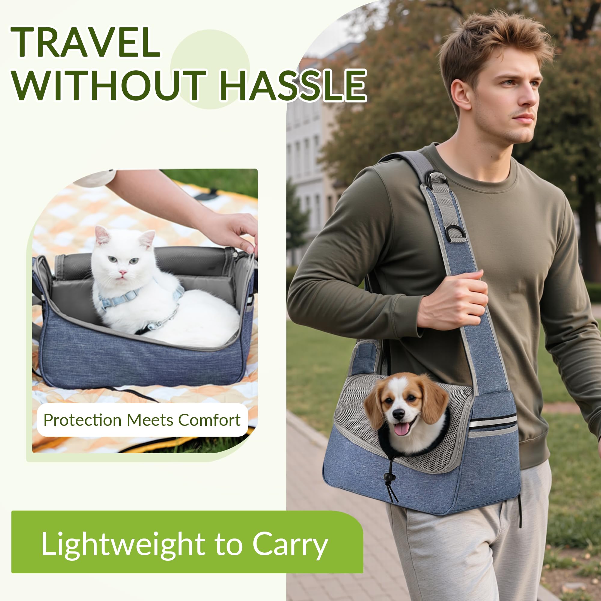 ALLSOPETS Dog Sling Carrier for Small Dogs Cats, Breathable Puppy Sling, Adjustable Shoulder Strap with Side Pocket - Image 2