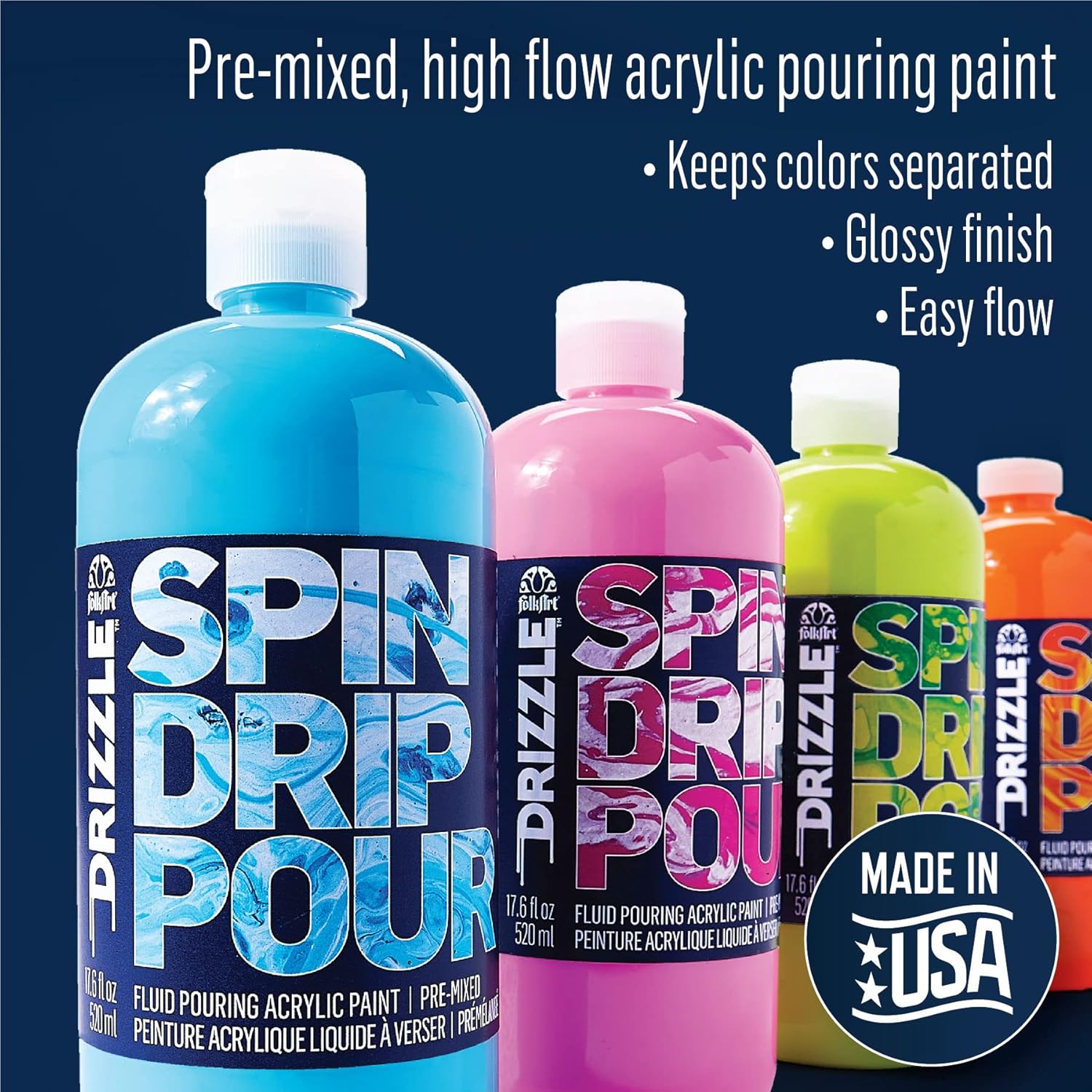 FolkArt Drizzle Pre-Mixed Acrylic Pouring Paint, Canyon 17.6 fl oz Premium High Gloss Finish Fluid Pouring Paint Perfect for Indoor & Outdoor Arts and Crafts Projects, 50386