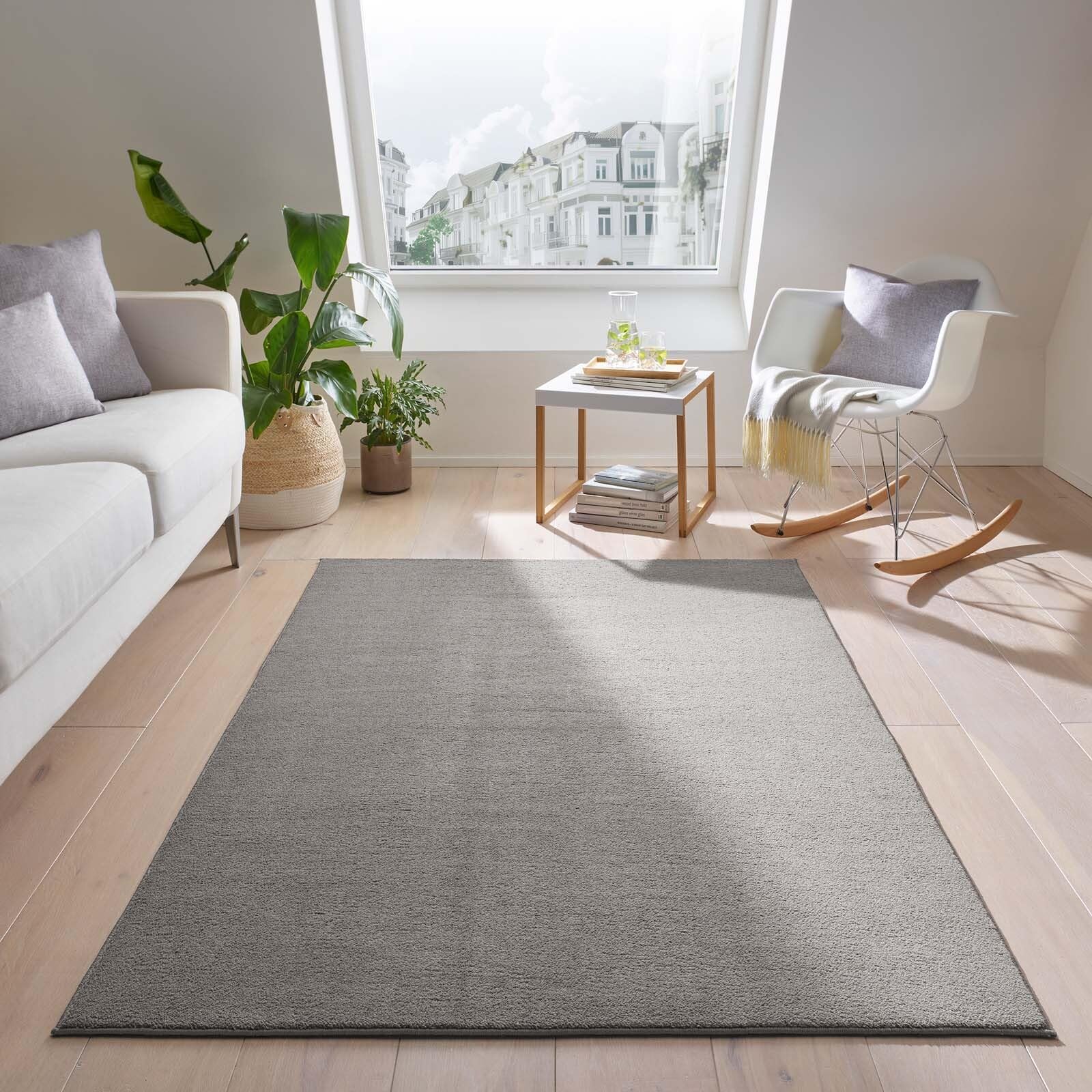 Taracarpet Teppich Kurzflor waschbar sehr weich für Wohnzimmer Esszimmer und Kinderzimmer Flachflor Uni Einfarbig grau 200x280 cm