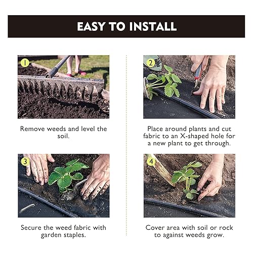 Miniatura 7 de Tela de barrera de malezas de 3 x 250 pies, resistente, tela de barrera de malezas de jardín de alta permeabilidad, tela de bloqueo de malezas