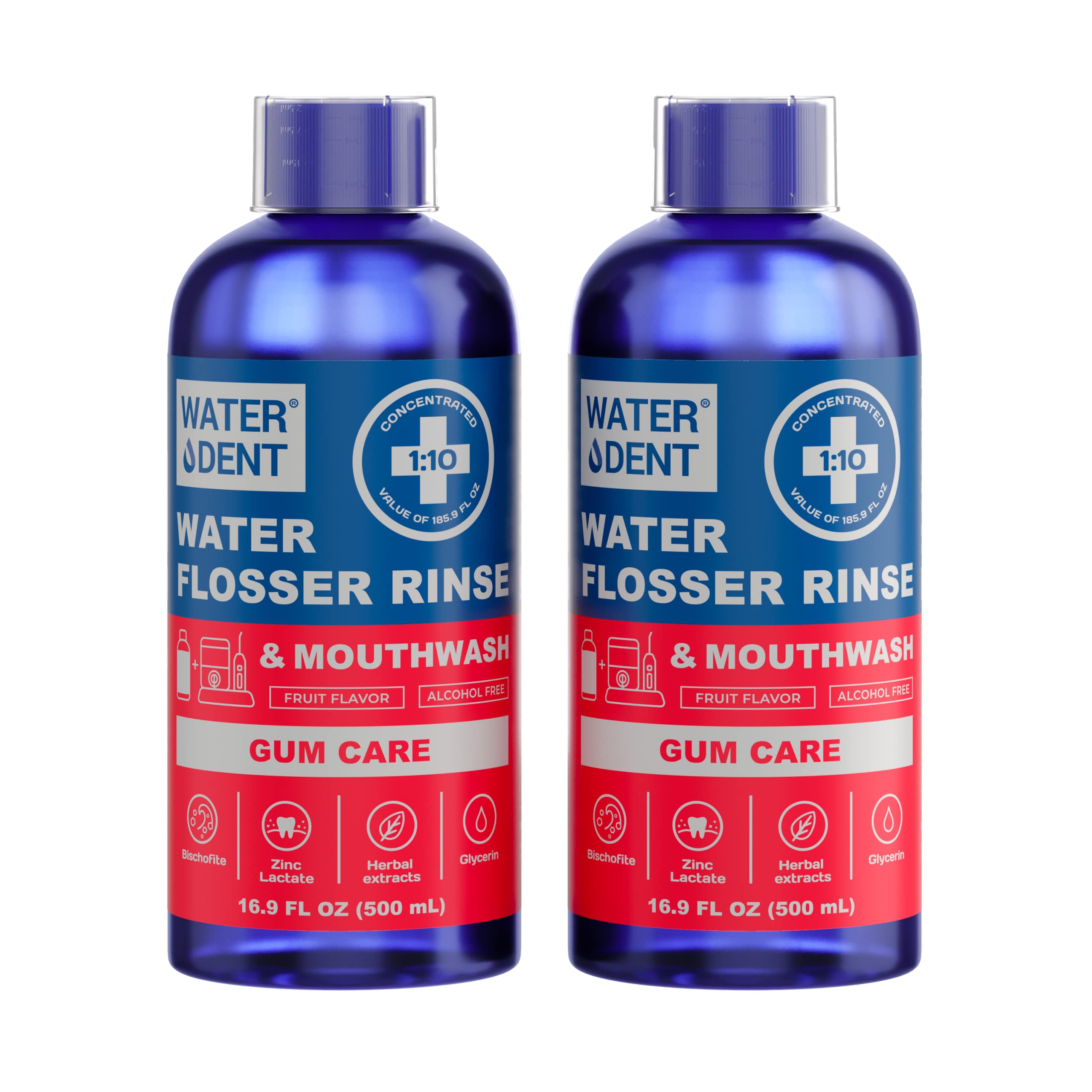 Concentrated Water flosser Rinse & mouthwash Gum Care | Add to Water Flosser | Apple Mint| Alcohol and Fluoride Free. Made in USA| Pack of 2 = 33.8 fl.oz | WATER DENT