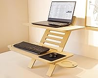 Vista 6 de Soporte ajustable para computadora portátil de madera, convertidor de escritorio de pie, soporte de escritorio de estación de trabajo, mesa