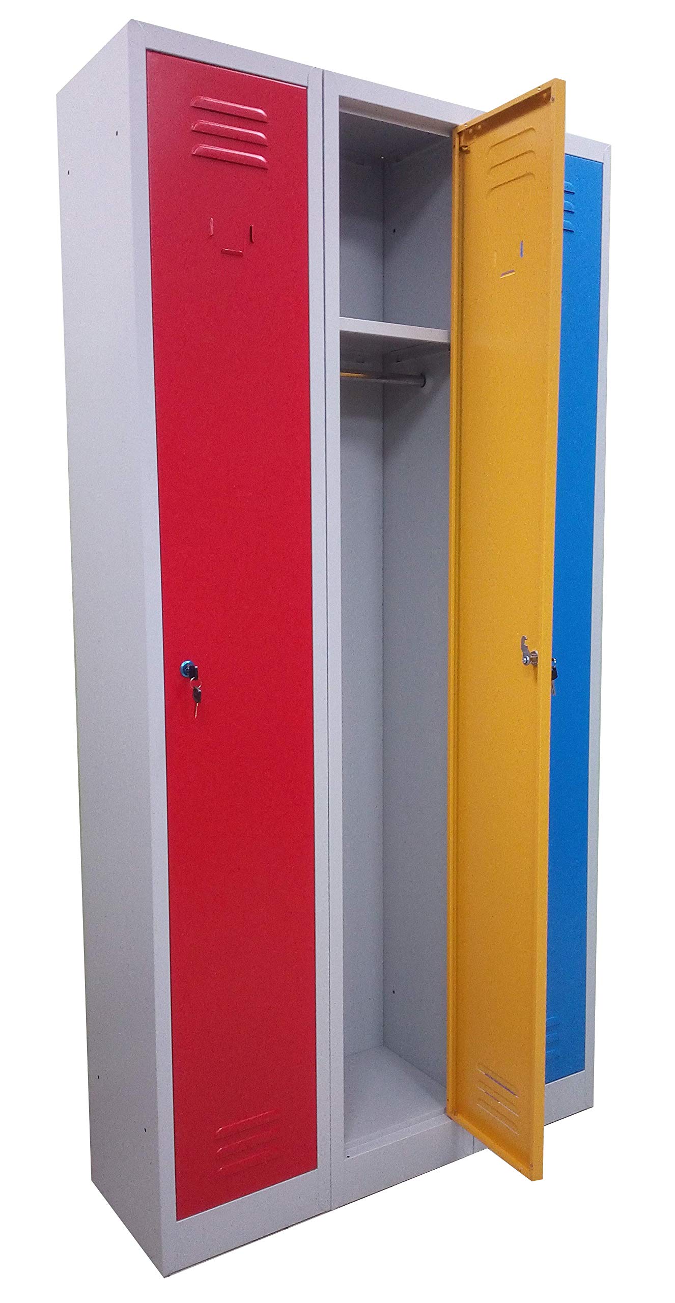 Armadietto spogliatoio in metallo con sistema di aggancio A 3 POSTI, con ante colorate, dim.cm.90x30x180h (BLU)