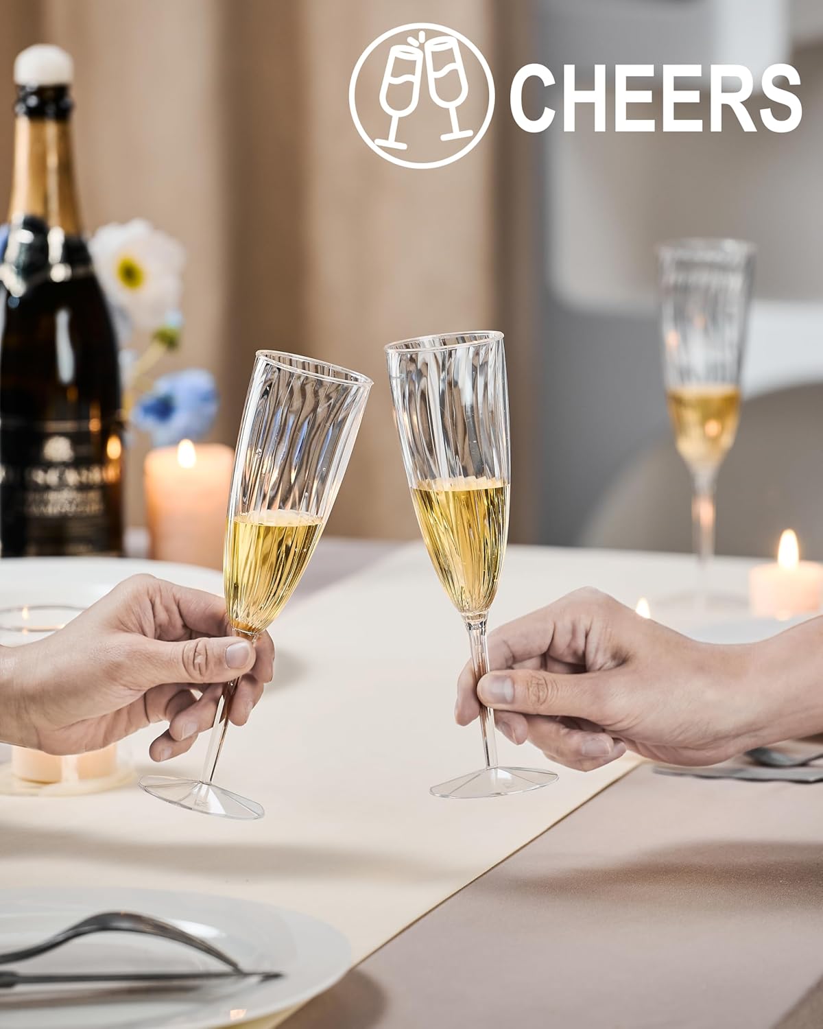 Plastic Champagne Flutes,24Pcs Disposable Clear Champagne Glasses,6 Oz Wine Glasses for Party Wedding Cocktail Toasting Party Family Holiday Picnic Thanksgiving Christmas - Image 3