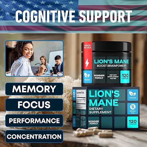Miniatura 5 de Cápsulas de suplemento de melena de león de 1000 mg - Complejo orgánico de hongos con Alpha GPC - Bienestar diario y apoyo general de vitalidad -