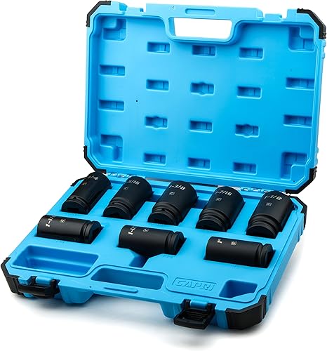 Capri Tools Juego de llaves de vaso de impacto profundo de 3/4 pulgadas, SAE, CrMo, 8 piezas