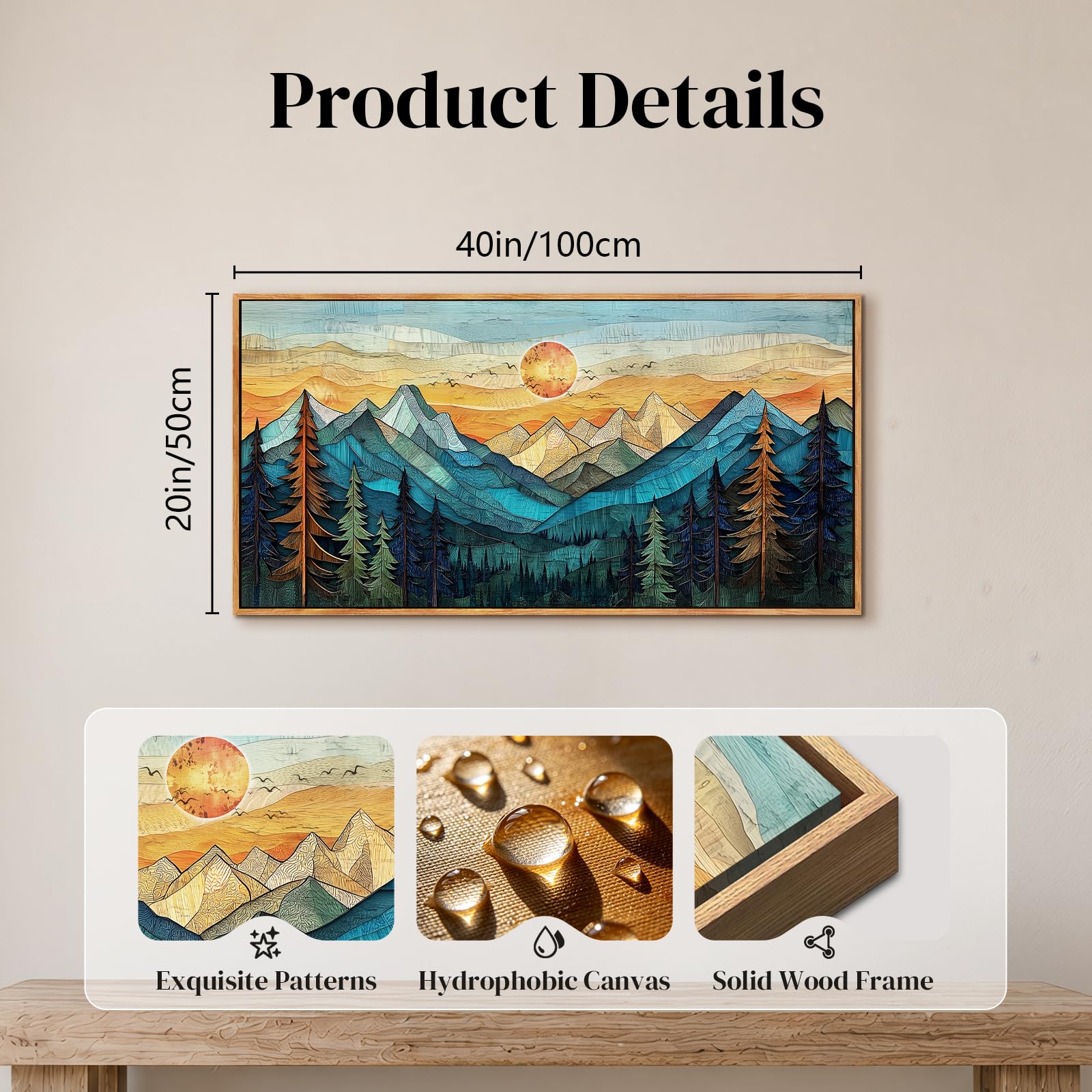 hyidecorart Bosque Montañas Moderno Marcos Cuadros Decoracion 50x100 cm | Motivos Finos, Impresión HD, Grandes Formatos, Fácil de Colgar, Tejido de Lienzo, Decoración Mural Tranquila, Arte Regalo