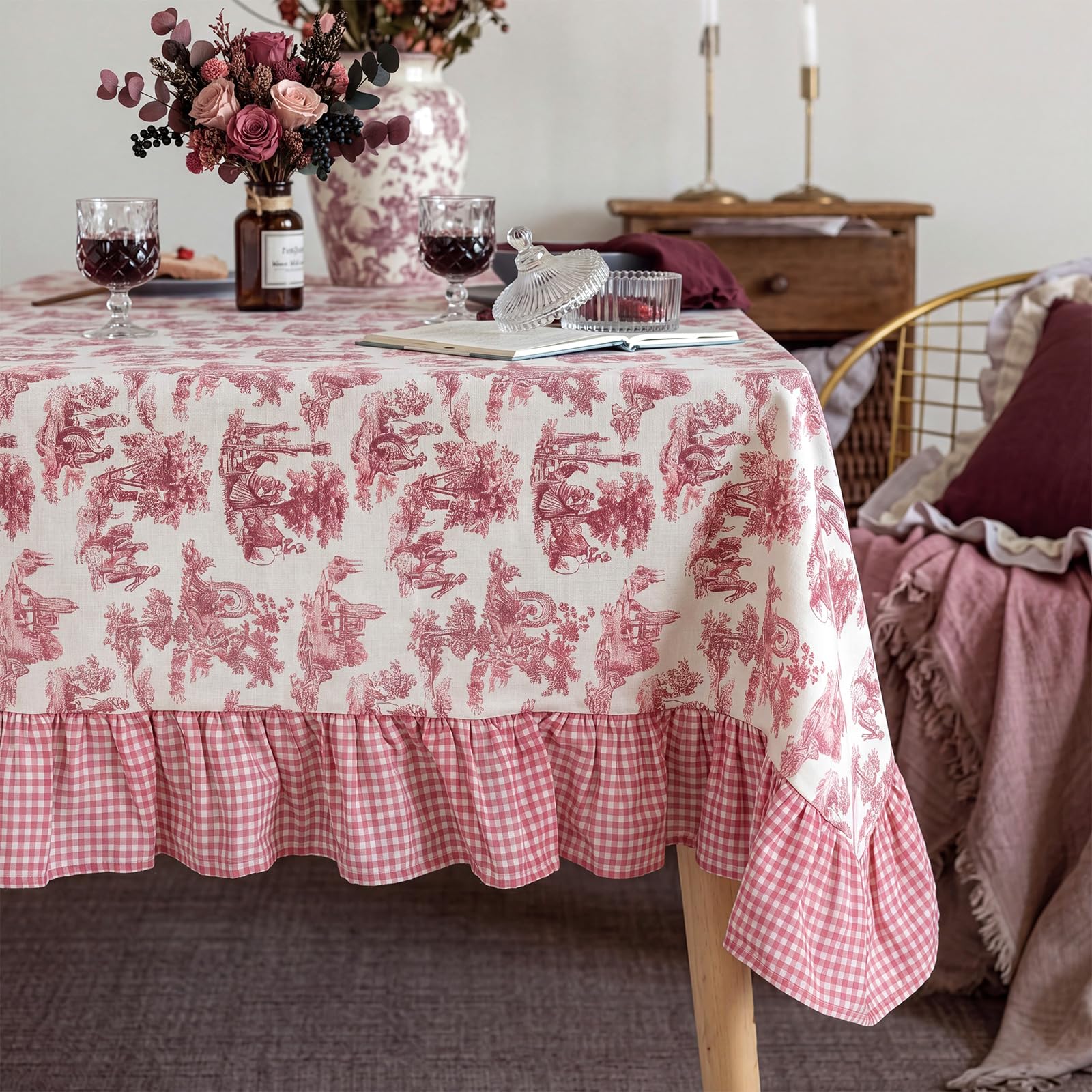 Photo 1 of Frienda Burgundy French Country Tablecloth, 60 x 120" Ruffled