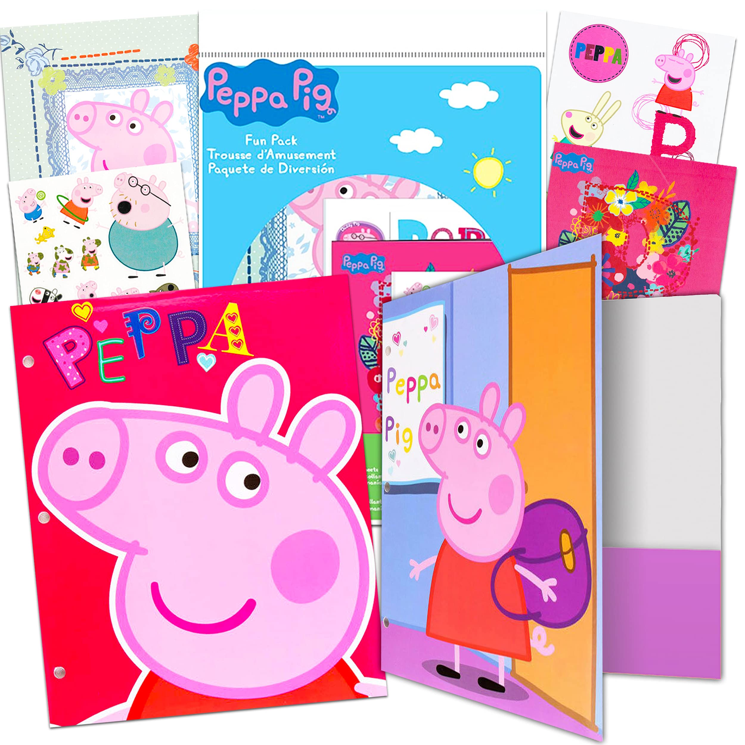 Peppa Pig School Supplies Super Set ~ Peppa Pig Folders, Stickers, Tattoos, Posters, and More (Peppa Pig Party Supplies Bundle)