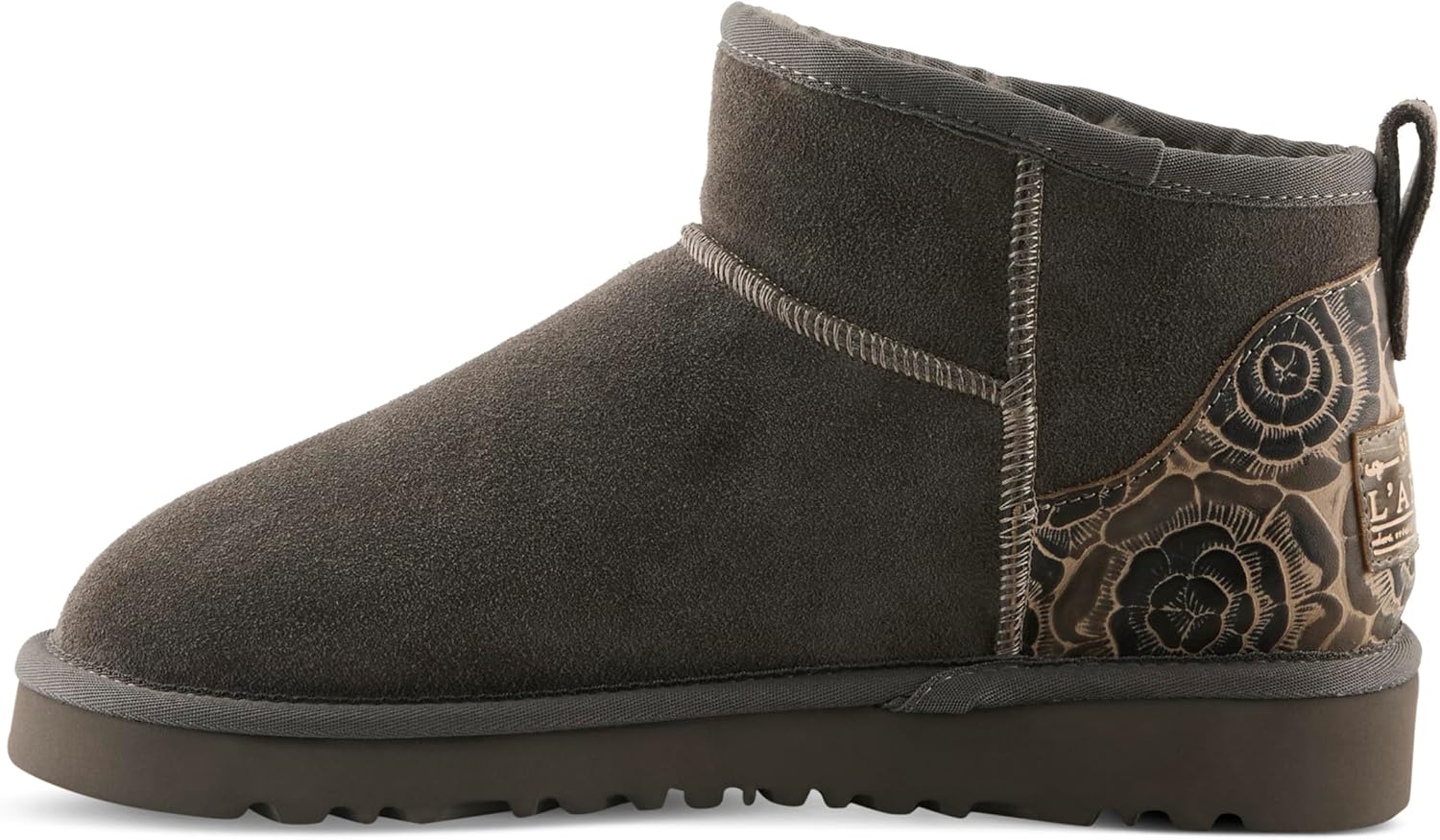 L'Artiste BRANDAI Shearling-Lined Ankle Boot – Embossed Leather & Suede Slip-On with Whipstitch Detail