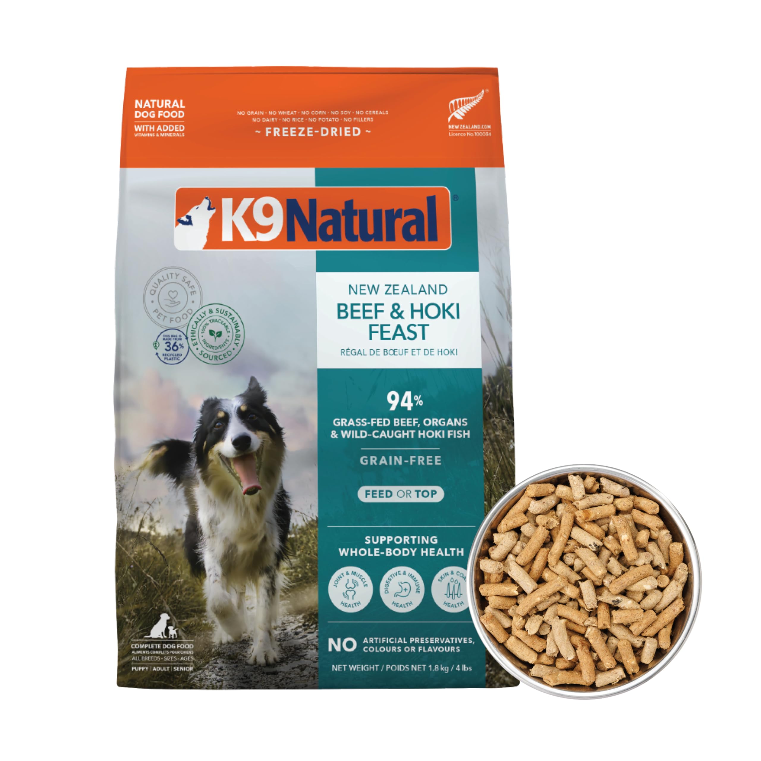 Canine Natural (K9 Natural) Freeze Dry Dog Food, Beef & White Fish, 4.0 lbs (1.8 kg)