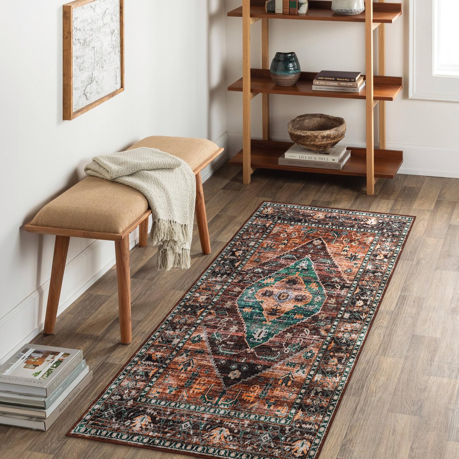 Beeiva Boho Oriental Runners for Hallways,2x4 Non-Slip Machine Washable Rug Kitchen Runner Rug,Tribal Medallion Non-Shedding Carpet for Entryway