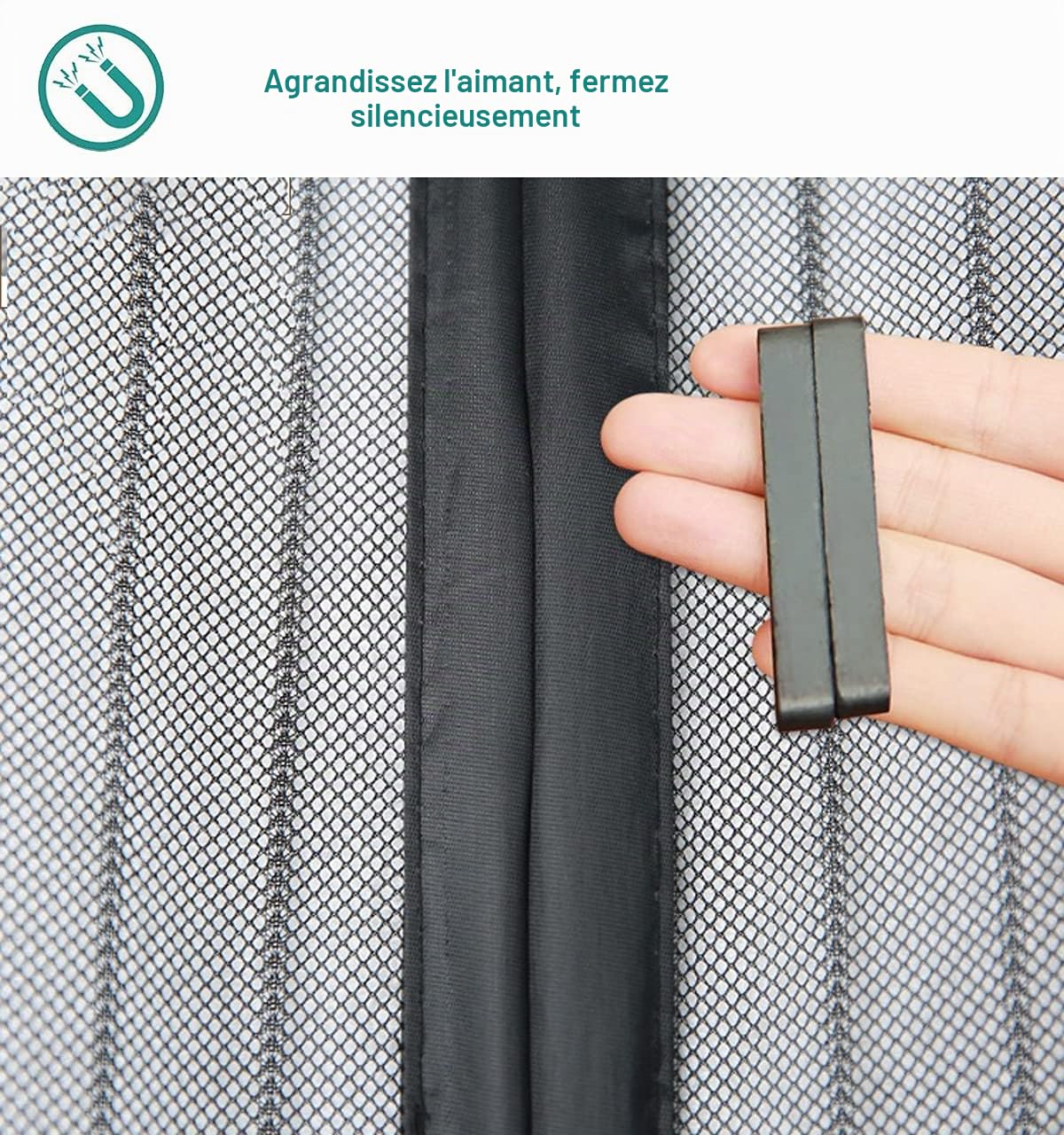 Magnétique Moustiquaire pour Porte, 190x210 cm Rideau de Porte Antimoustique, Noir Moustiquaire Mailles ultra fines pour Couloirs, Portes, Patio, Fermeture Automatique