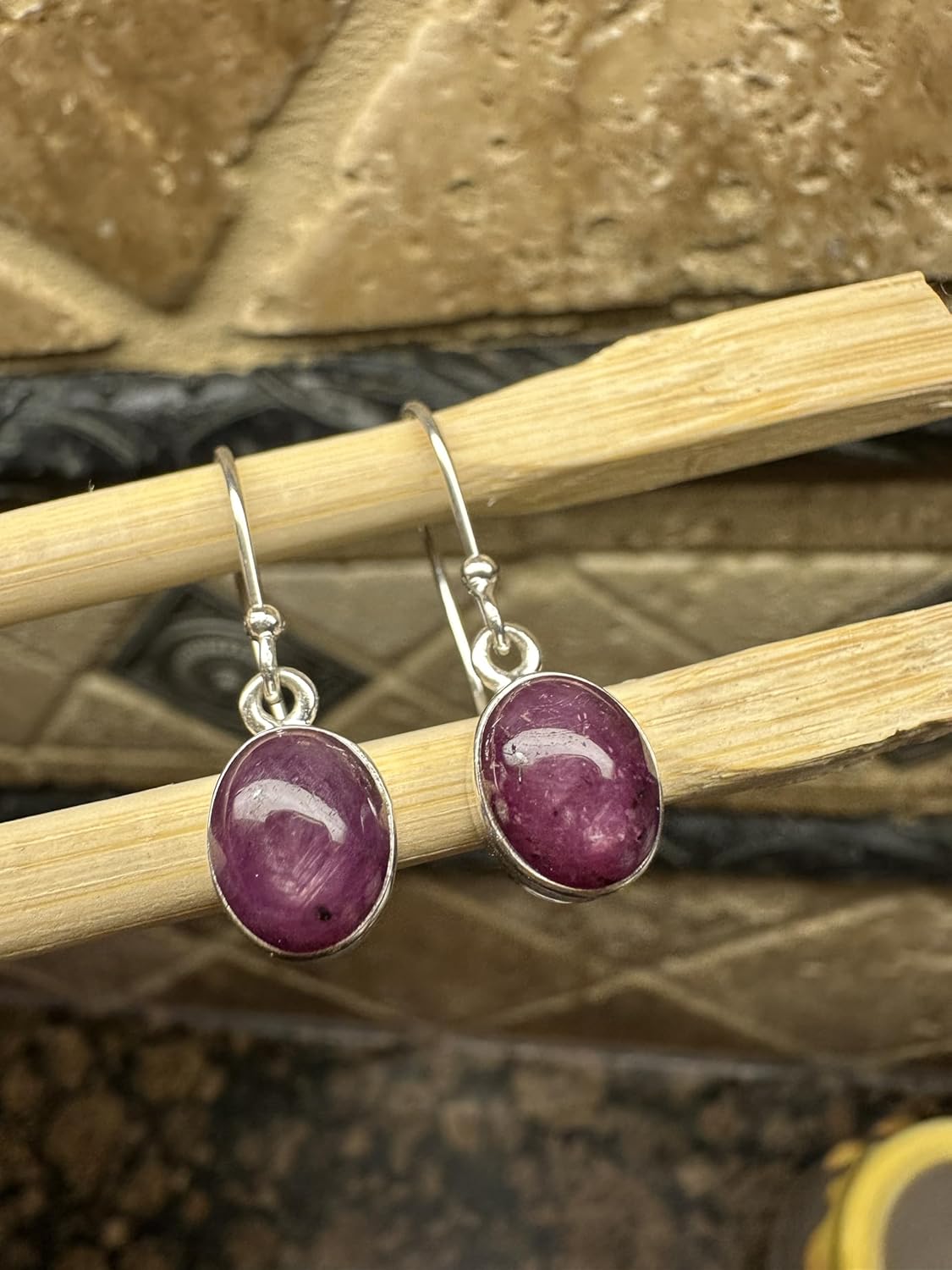 Natural 6-Star Red Ruby 925 Solid Sterling Silver Earrings 25mm - Image 3