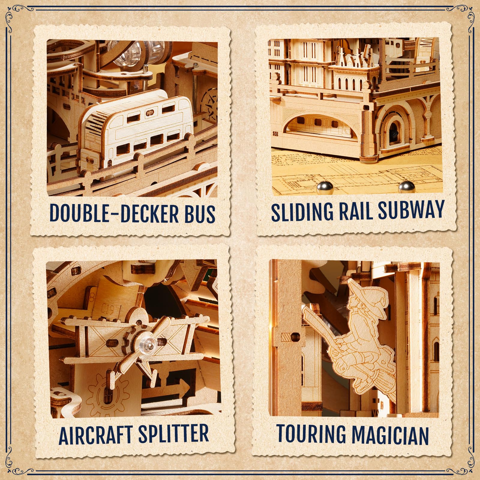ROKR Marble Travel London EGB01 3D drewniane puzzle dla dorosłych zestaw modelu z kulkami z diodami LED London Eye Big Ben Tower Bridge zestawy rzemieślnicze dekoracja domu i biurka prezenty-puzzle