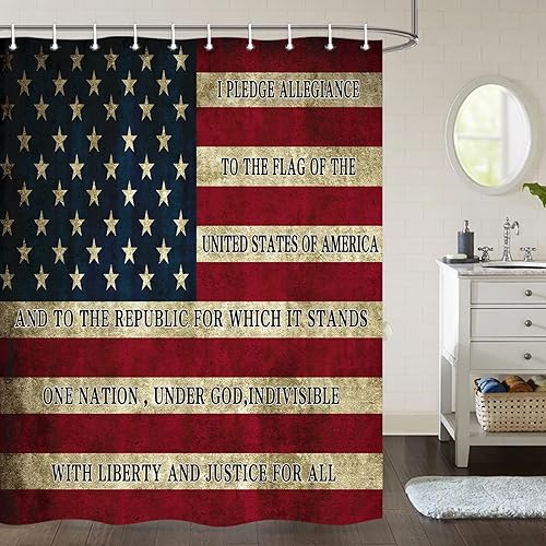 Miniatura 8 de Cortina de ducha con bandera estadounidense, 4 de julio, cortina de ducha patriótica con bandera estadounidense con águila calva voladora, cortina