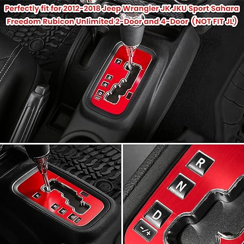 Vista 2 de Cubierta interior, engranaje marco de terminación de aluminio, accesorios para Jeep Wrangler 2011 2012 2013 2014 2015 2016 2017 E-cowlboy, Rojo