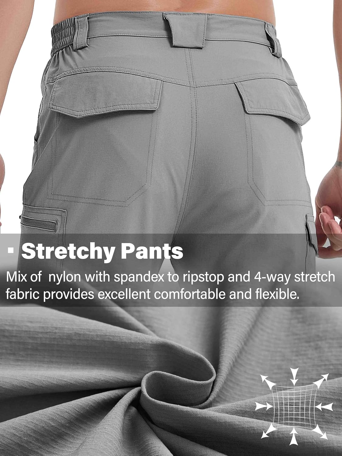 Mens Convertible Hiking Pants with Water Resistant for Work & Fishing | Zip-off to switch pants to shorts, quick-dry fabric keeps hikers cool outdoors, deep pockets for workers to store tools gear