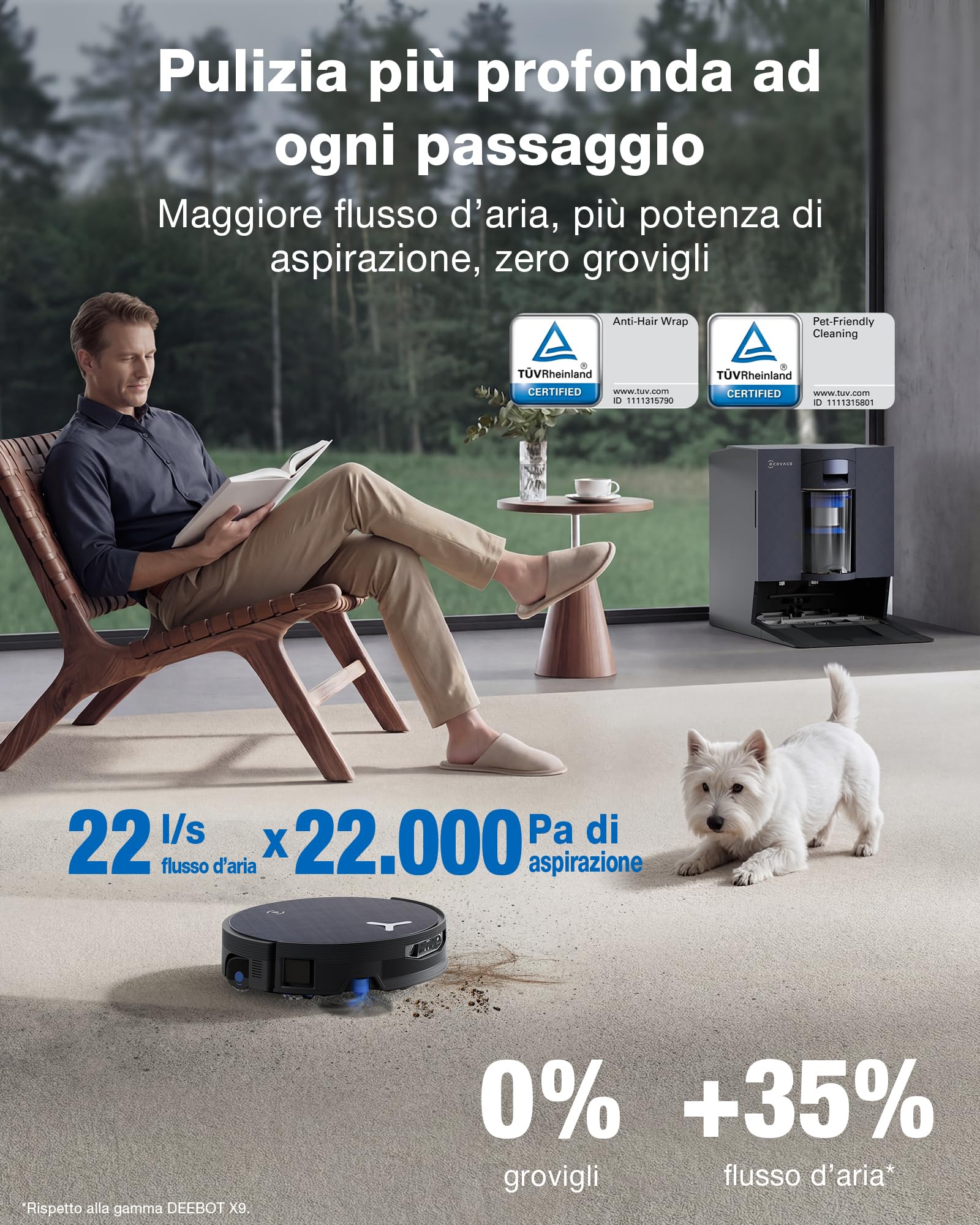 ECOVACS X12 OMNICYCLONE Care Complete Robot aspirapolvere lavapavimenti, BLAST e 22.000 Pa, FocusJet anti-macchie, PowerBoost ultrarapido, OZMO ROLLER 3.0, rullo esteso, PureCyclone 2.0