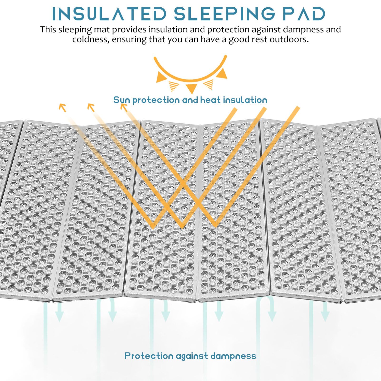 BESPORTBLE Insulated Camping Mat 186x60cm Blue Waterproof Pad for Adults Folding Sleeping Pad