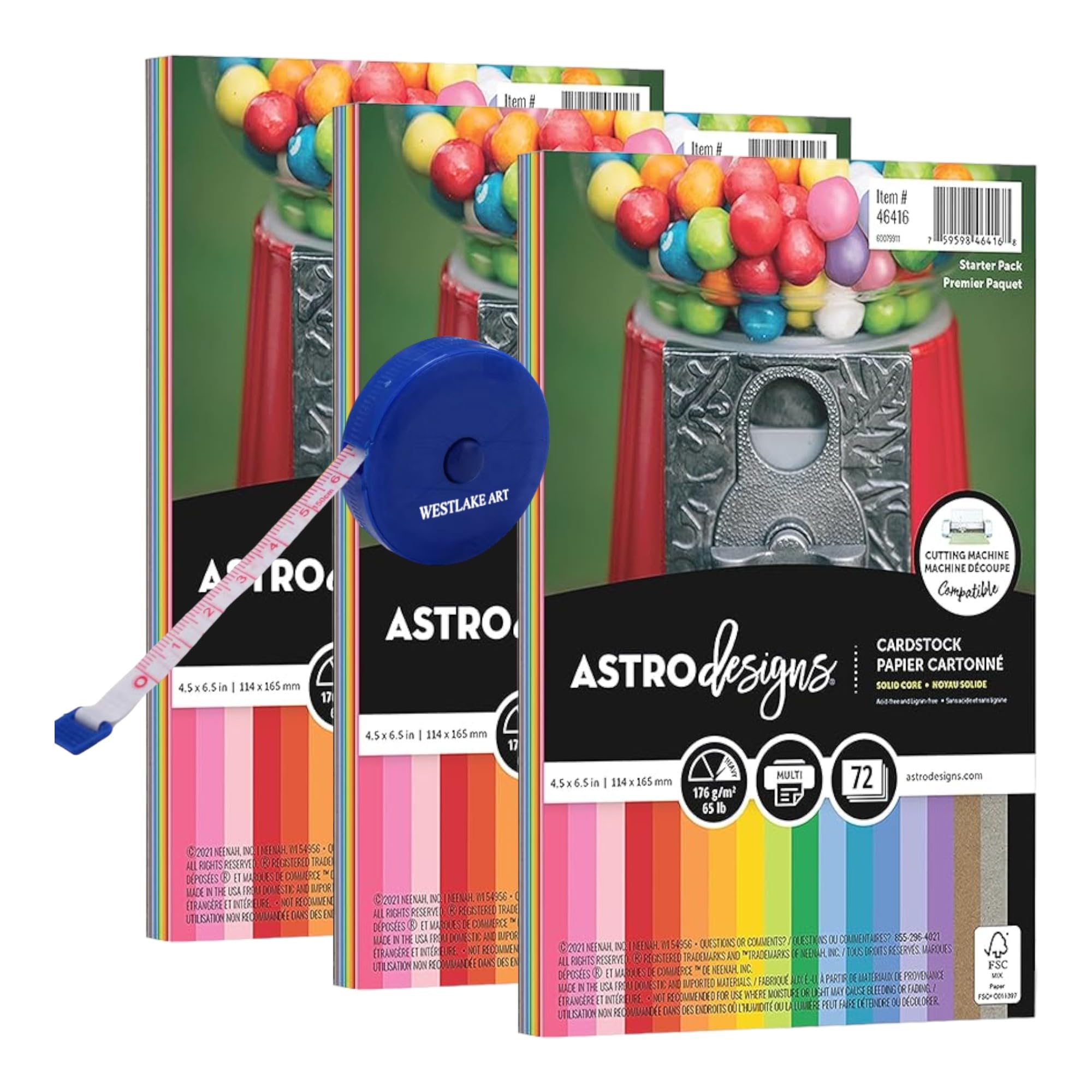 Colored Cardstock Bold & Vivid Astrodesigns Creative Collection Starter Kit, Bundle With Fabric Measuring Tape, Cardstock Multicolor Pack, 216 Sheets, 18 Colors, 4.5" X 6.5" 3-Pack
