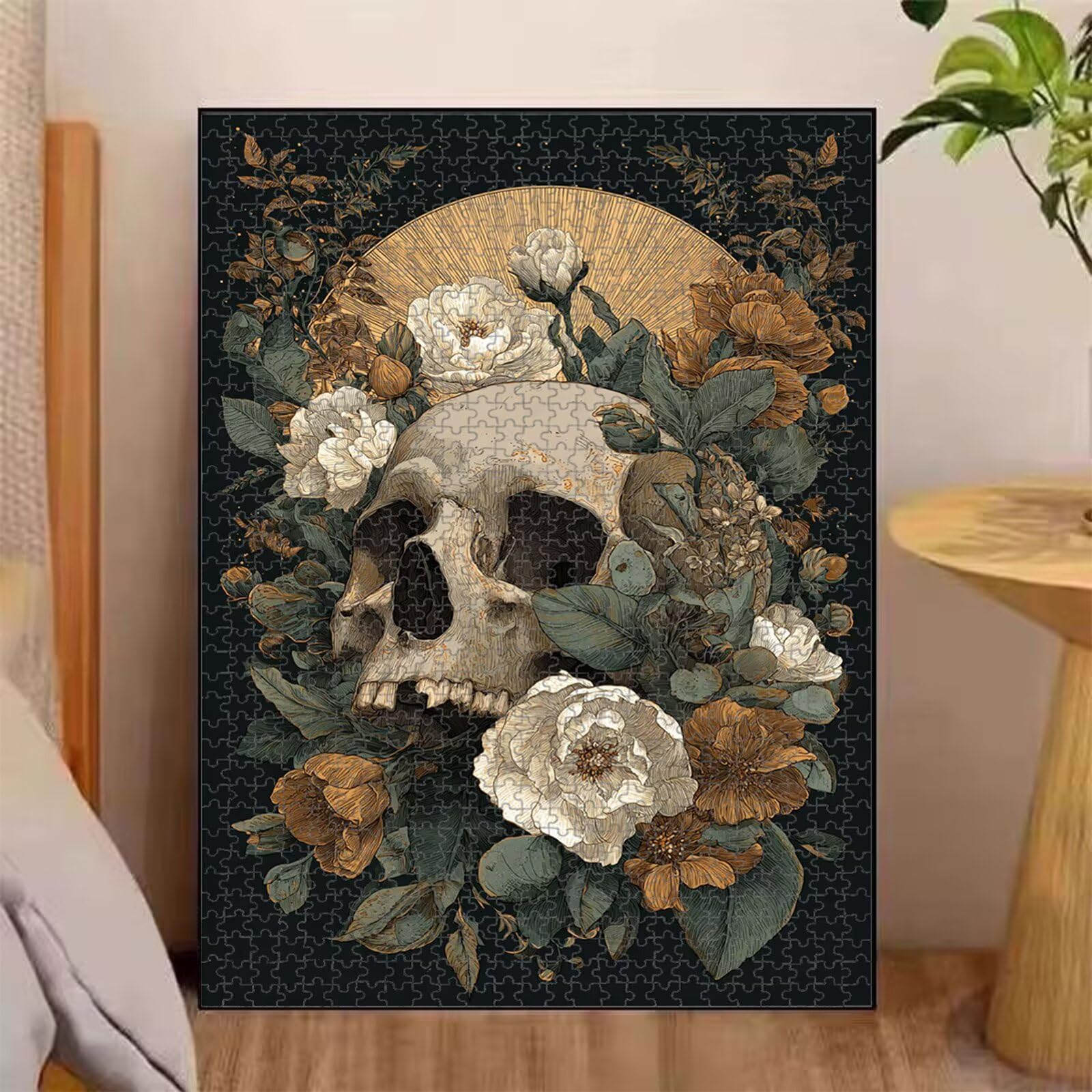 Puzzle 1000 elementów, gotyckie i kwiatowe trwałe drewniane puzzle 1T#1782 | Drewniane puzzle, precyzyjne cięcie, jasne atramenty, relaksujący wypoczynek, wystrój domu, prezent, 50x75cm