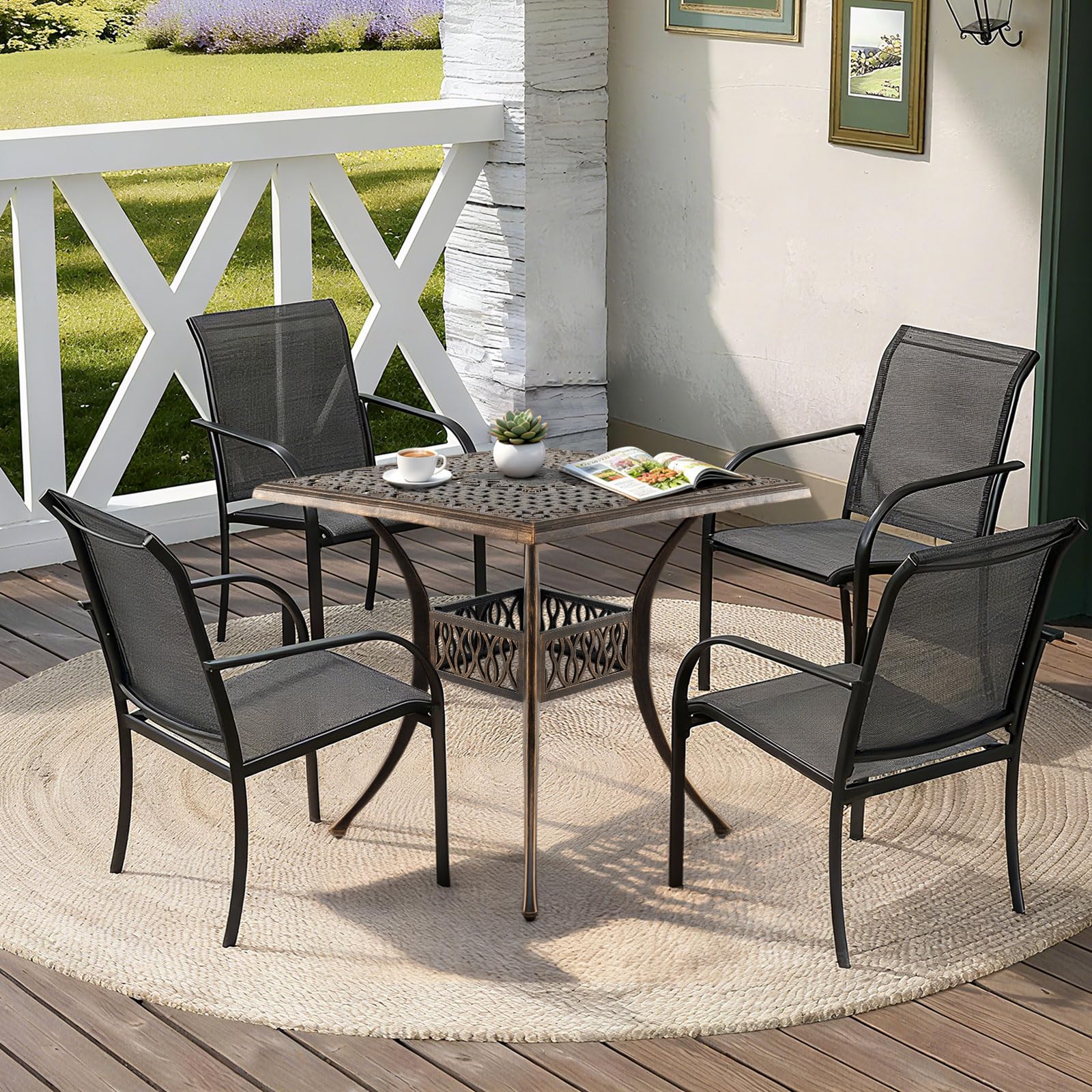 GIANTEX Gartentisch, Balkontisch 80 cm, Bistrotisch mit φ5 cm Schirmloch, Terrassentisch aus Gussaluminium mit verstellbaren Füßen, Esstisch wetterfester, Kaffeetisch für Garten (Quadratisch)