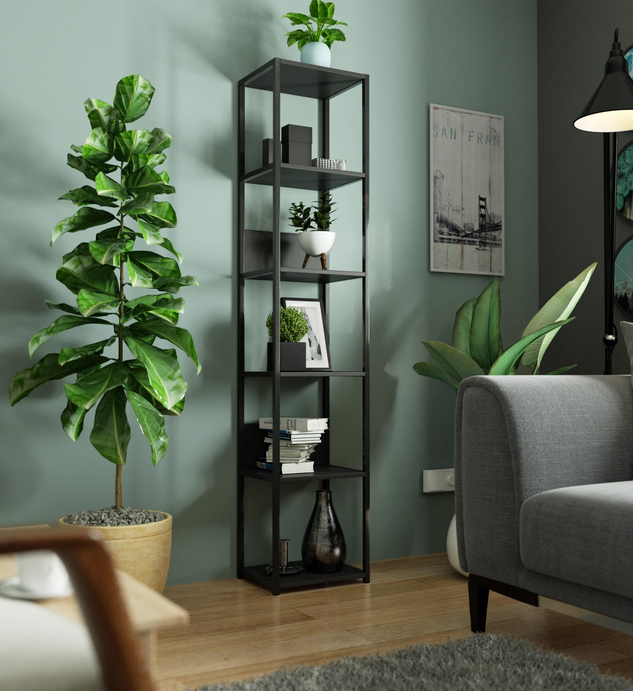 BDW Scaffale Vintage - Scaffale Stile Industriale - Scaffale Moderno Loft in Metallo con 6 Ripiani - Scaffale da Parete Stile Industriale - 192x70x32cm - Nero/Rovere Sonoma