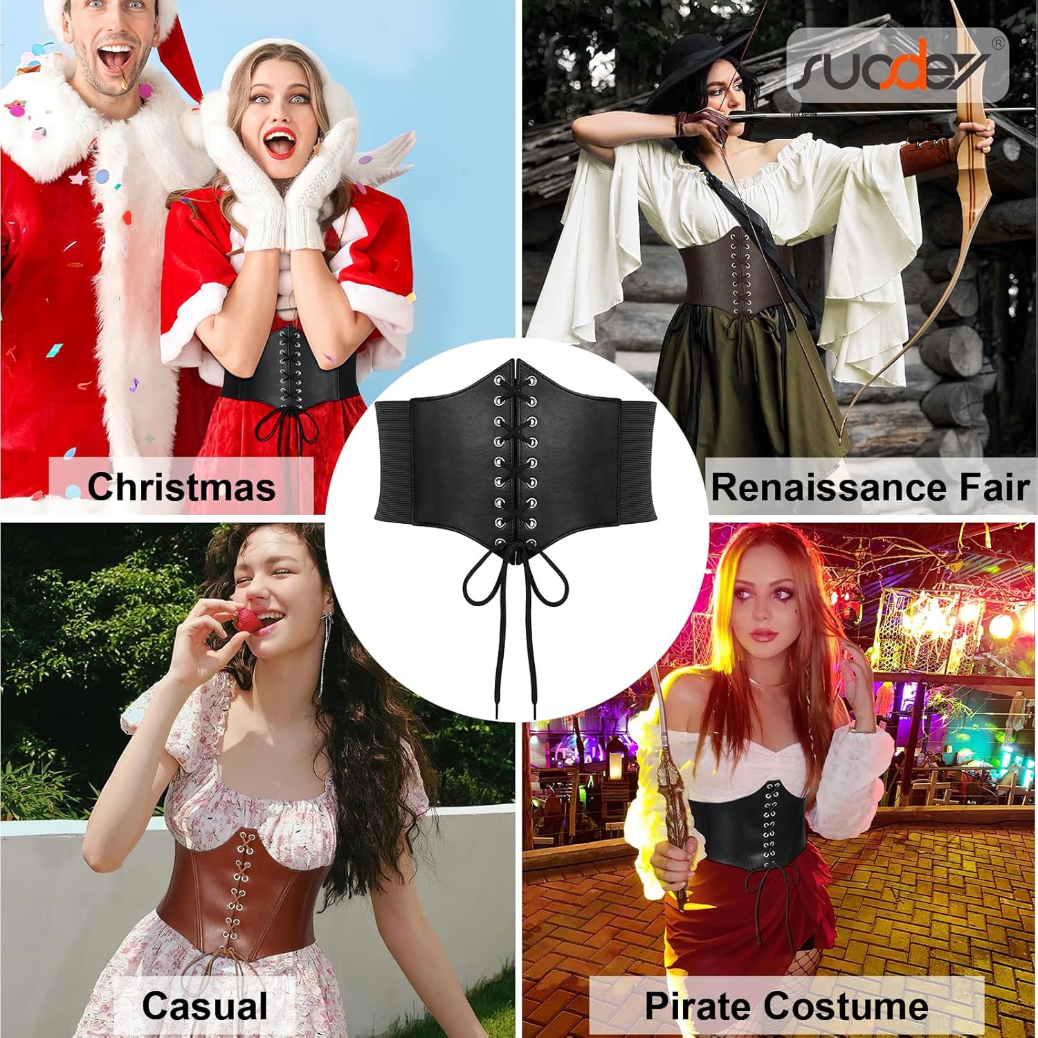 SUOSDEY Lace-up Cinch Bustiers Corset Belt for Women, Elastic Tie Waspie Wide Costume Waist Belt for Renaissance Halloween - Image 6