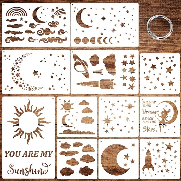 Buy 12 Pieces Moon Star Painting Stencils Reusable Dreamy Night Sky ...