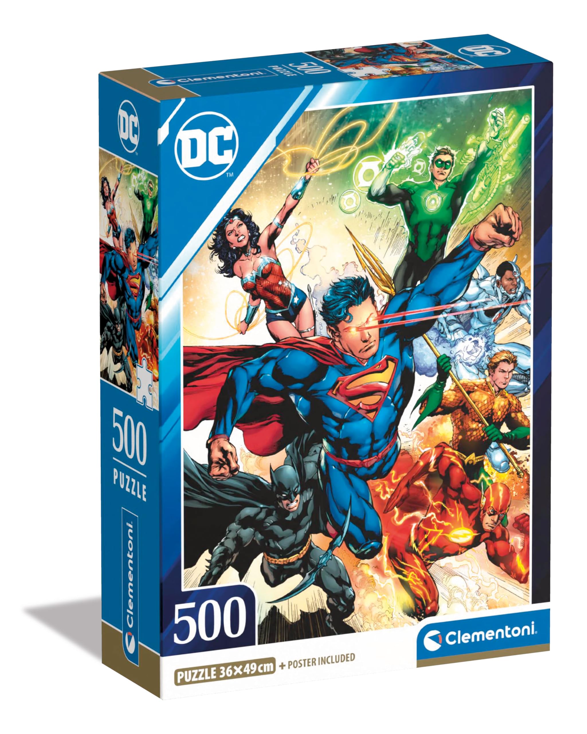 Clementoni Jigsaw Puzzle Dc Comics, Justice League 500 Pieces - Poster Included, Puzzle For Adults 14-99 Years, Gift For Men/Women, Super Hero, Made In Italy, 35531