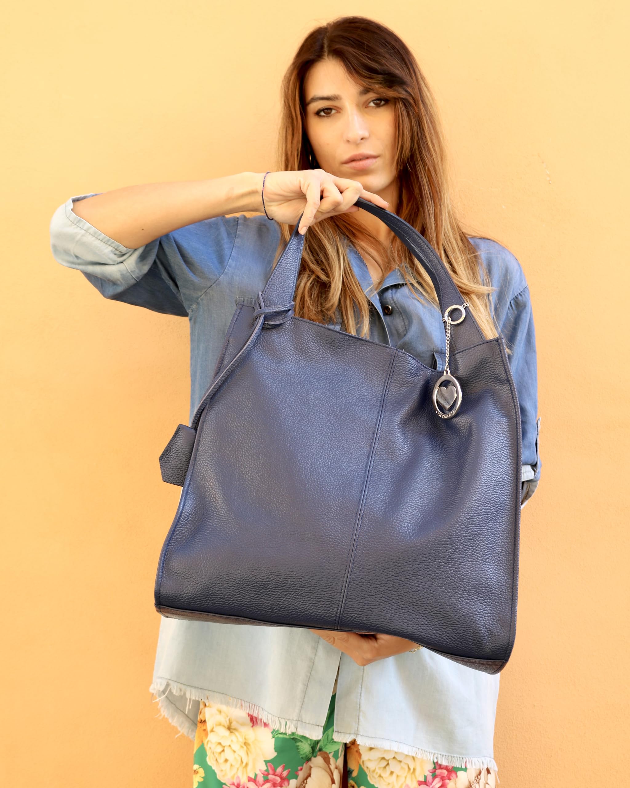 Aren - Shoulder Bag Borsa a Spalla da Donna in Vera Pelle Made in italy - 40x36x10 Cm