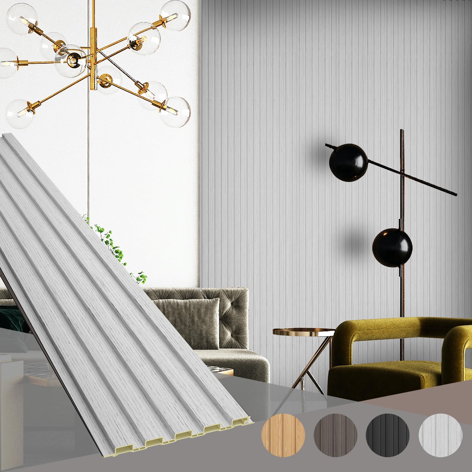 OUZUGIE WPC Acoustic Slat Wall Paneling, 8-Pack 114 x 6 Inches 3D Wall Panels for Interior Wall Decor,Living Room,TV Background,Study Room,Office