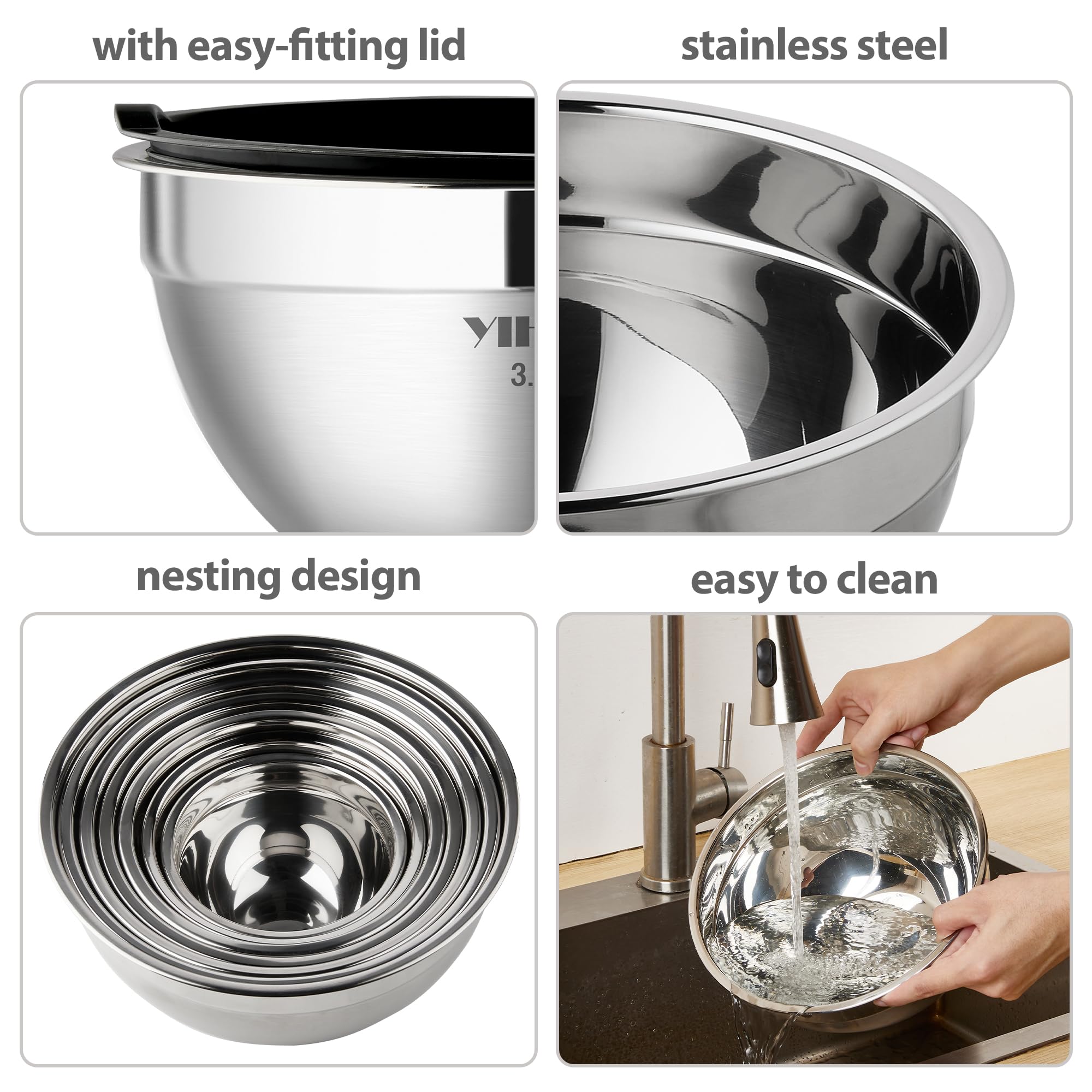 Set Di 7 Ciotole In Acciaio Inox Con Coperchi Colorati – Impilabili E Multiuso: Da 1,4L A 6,5L Per Cucina E Dispensa - 4