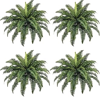 35" Fake Ferns, 4 Large Artificial Bonston Ferns Bushes Plants with 39 Fronds for Outdoors Garden Patio Porch Entrance Low Maintain Home Decor
