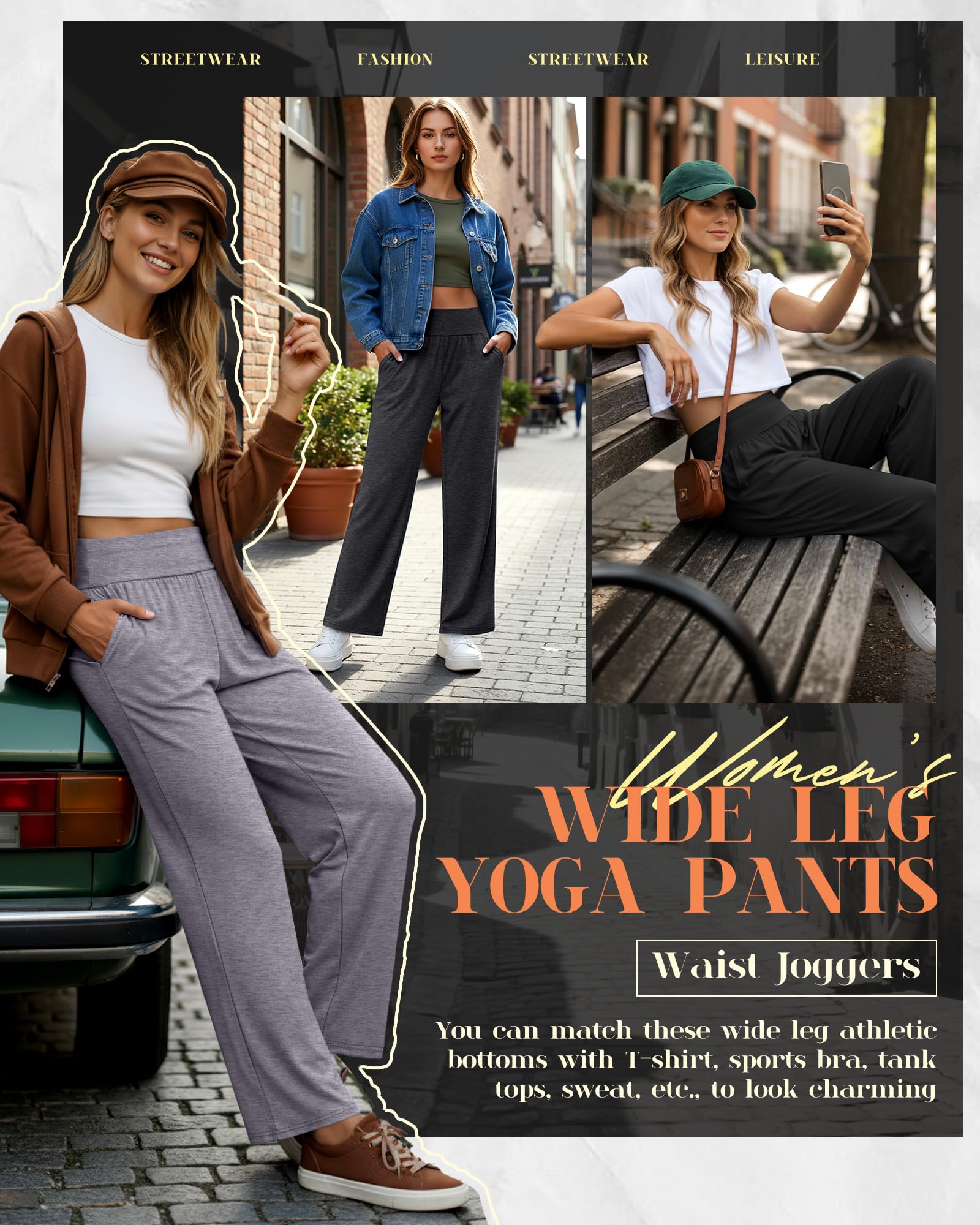 Neer Paquete de 3 Pantalones de Yoga de Pierna Ancha para Mujer Pantalones Cómodos para Estar en Casa con Bolsillos