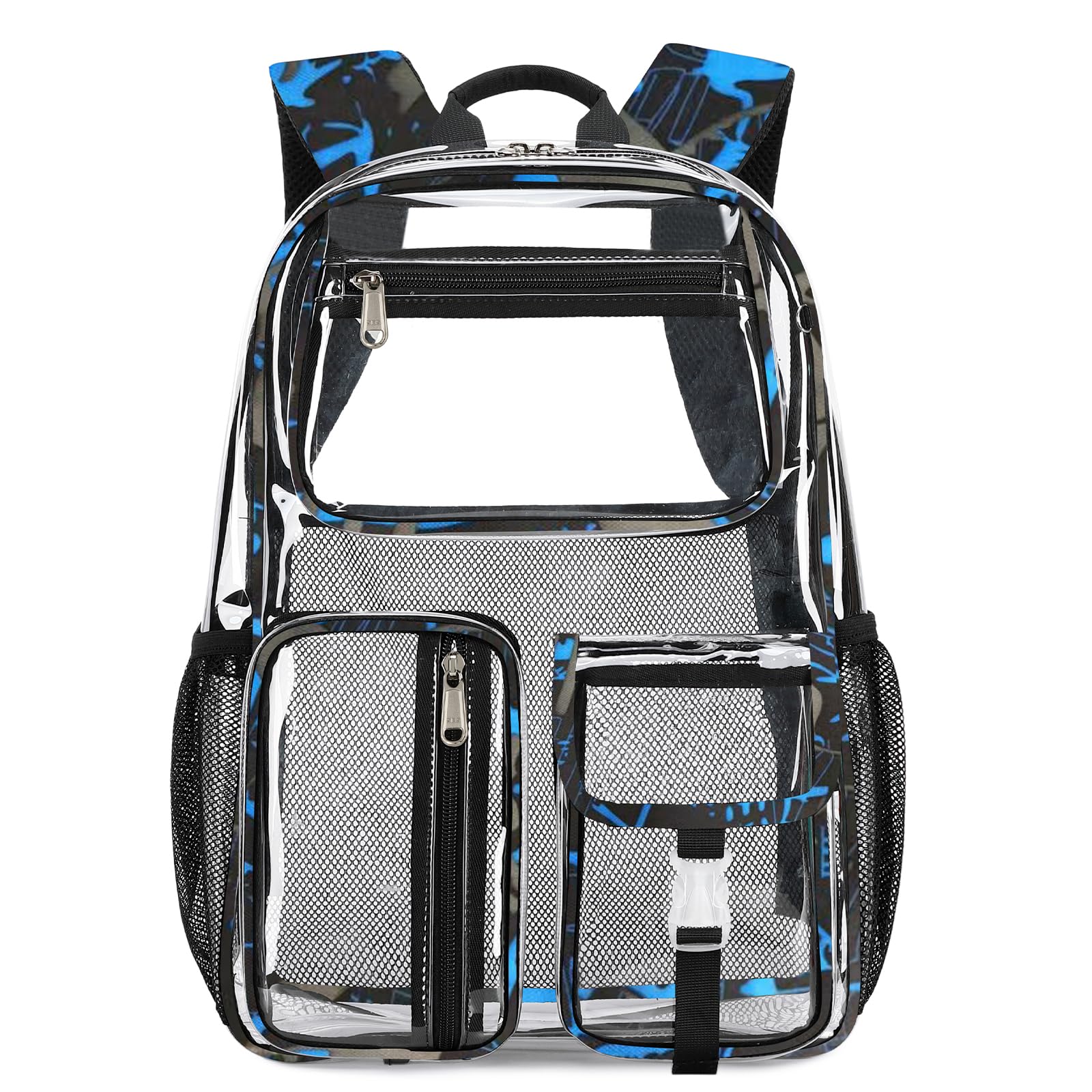 Cusangel Clear School Backpack,Heavy Duty Clear Backpack,16.5 x12 x5inch TPU Large Capacity See Through bookbag for Sport Events,Travel (Blue)