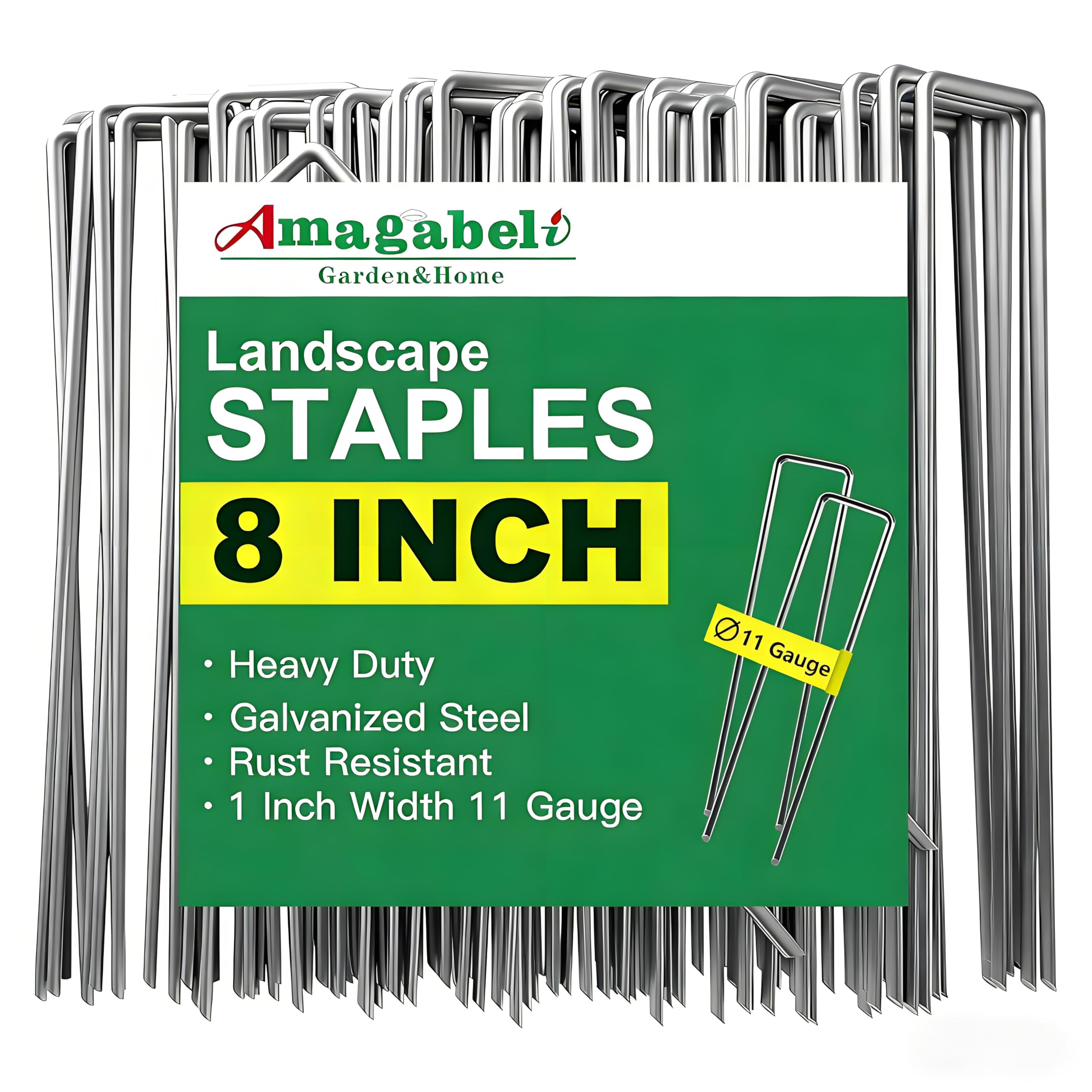 AMAGABELI GARDEN & HOME 300 Pack Galvanized Landscape Staples 8 Inch 11 Gauge Garden Staples Garden Stakes Plant Cover Stakes U-Shaped Landscape