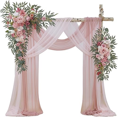 WEDFLOR Kit de flores de arco de boda (paquete de 4) 2 guirnaldas de flores artificiales con 2 piezas de tela para decoración de ceremonia de boda