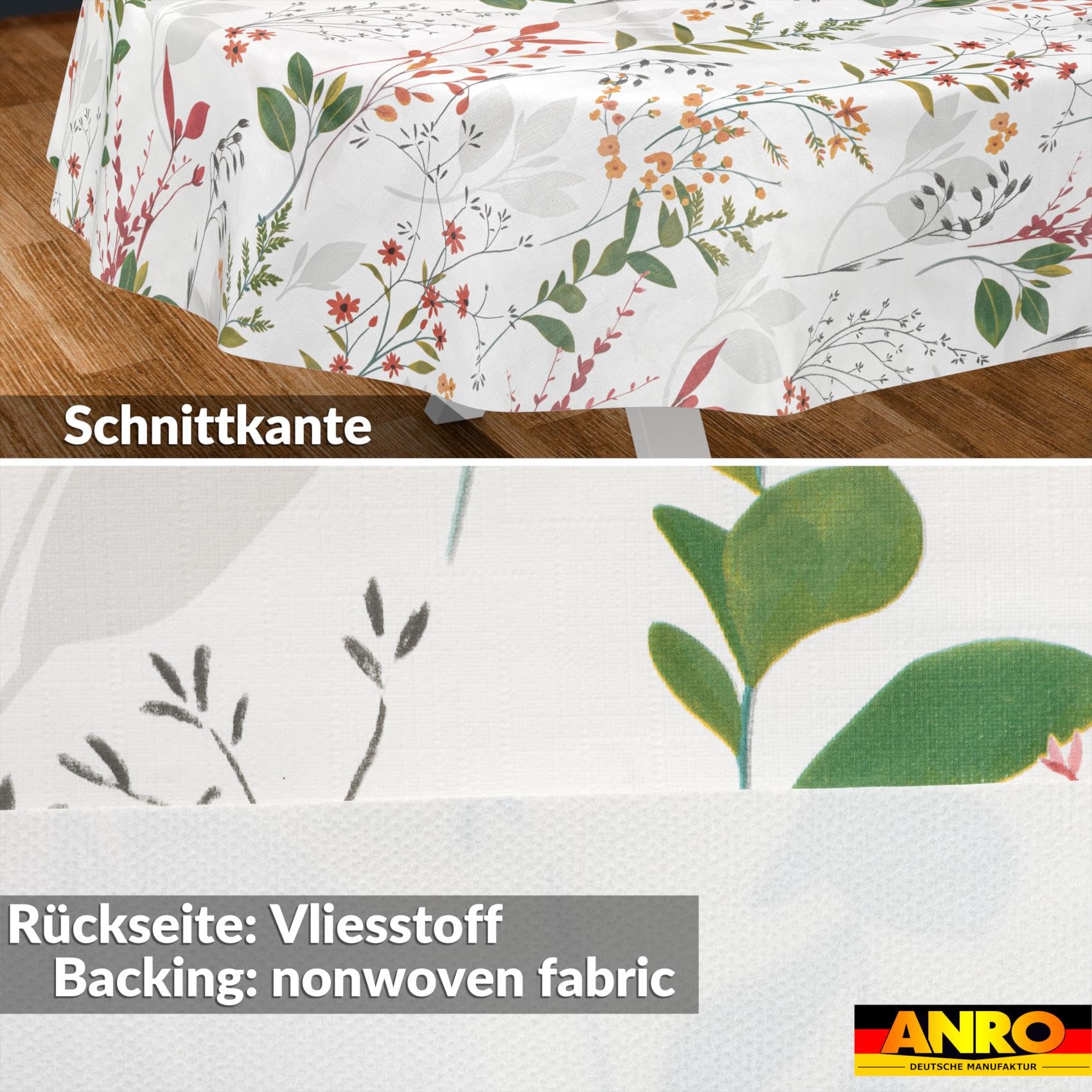 Wachstuchtischdecke Tischdecke abwaschbar Wachstischdecke pflegeleicht wasserabweisend Lotuseffekt Gartentischdecke Natur Oval 180 x 140 cm Schnittkante