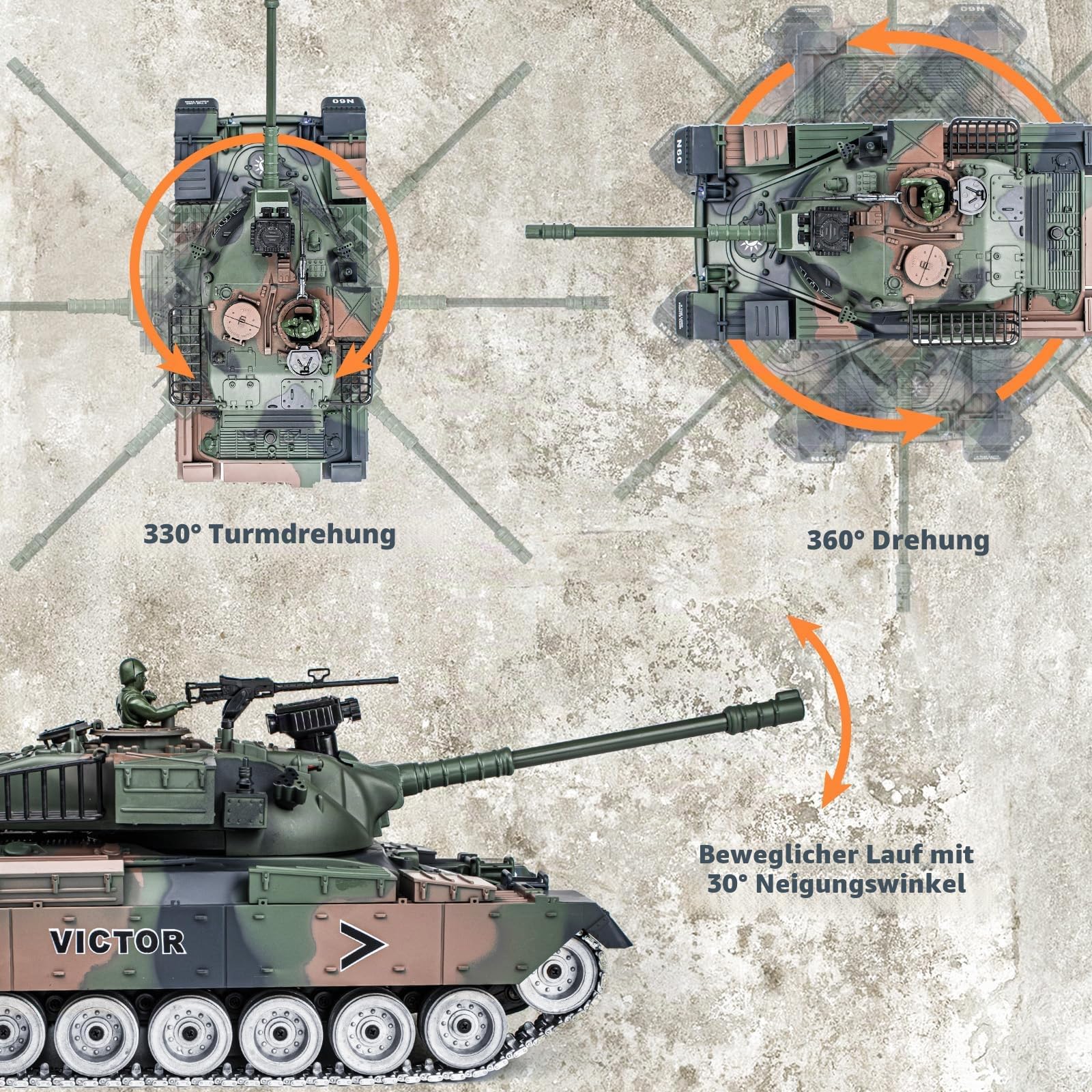 1:18 RC Panzer US M60, 2,4 GHz Ferngesteuert Panzer, Militär Modell mit BB Schussfunktion, RC Armee Spielzeug, Modellpanzer für Kinder ab 6 Jahren und Erwachsene mit realistischer Rückstoßfunktion