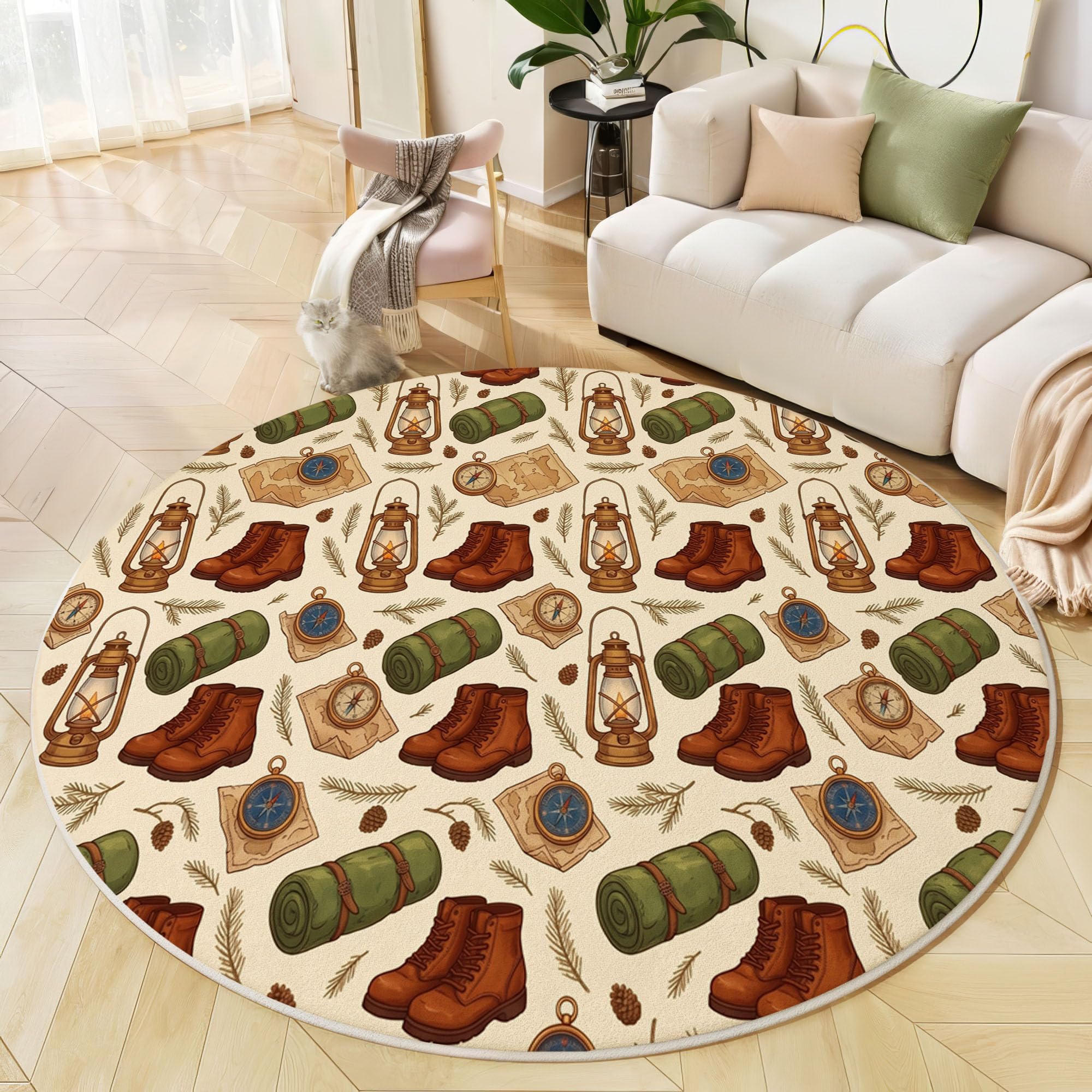 Tapis Style Rétro Aventure en Plein Air Rond 120cm