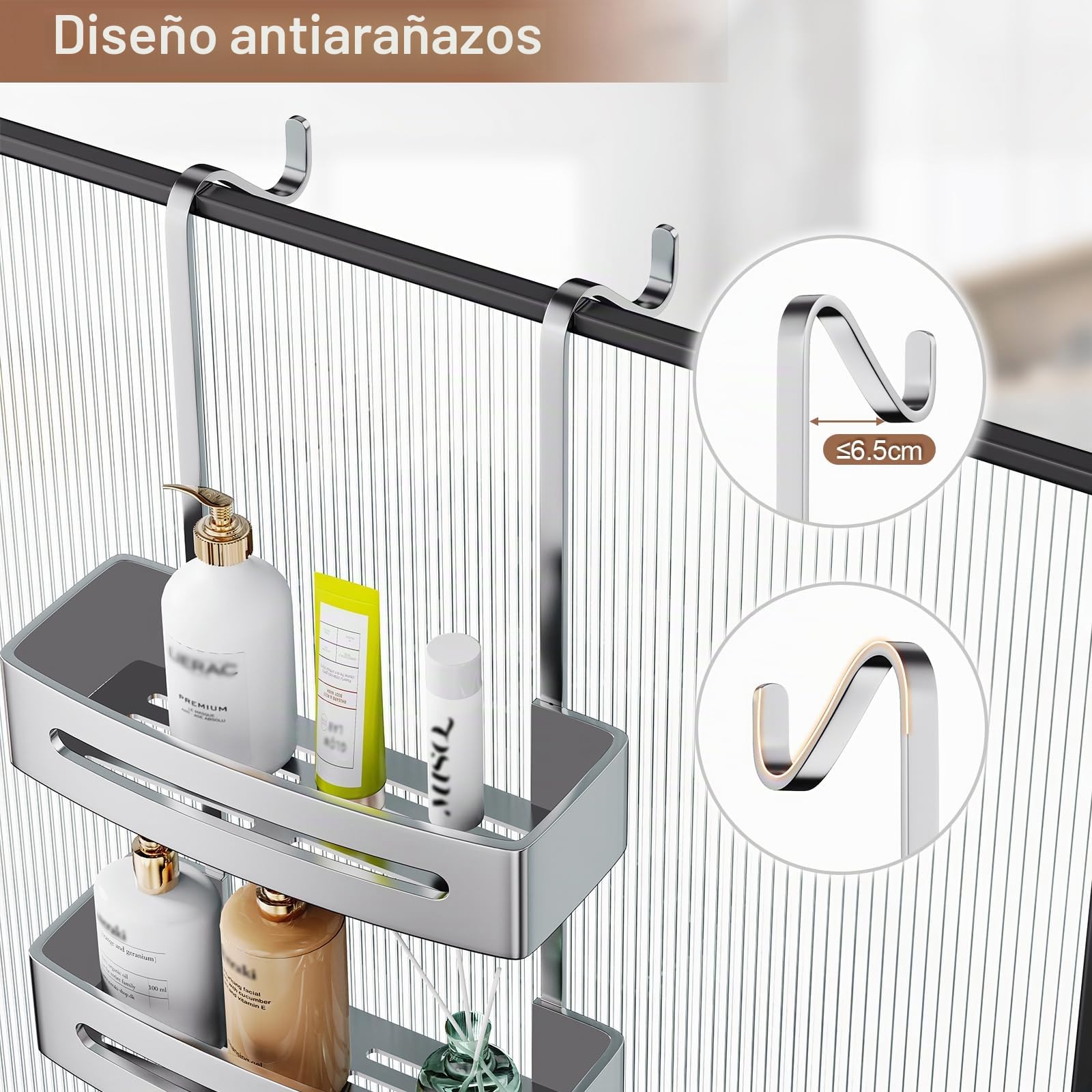 Ajex Estanteria Ducha para Colgar, Estante Ducha sin Taladro Acero Inoxidable Estante Ducha, Estantes Colgantes Baño para Champú Gel con Dos Ganchos